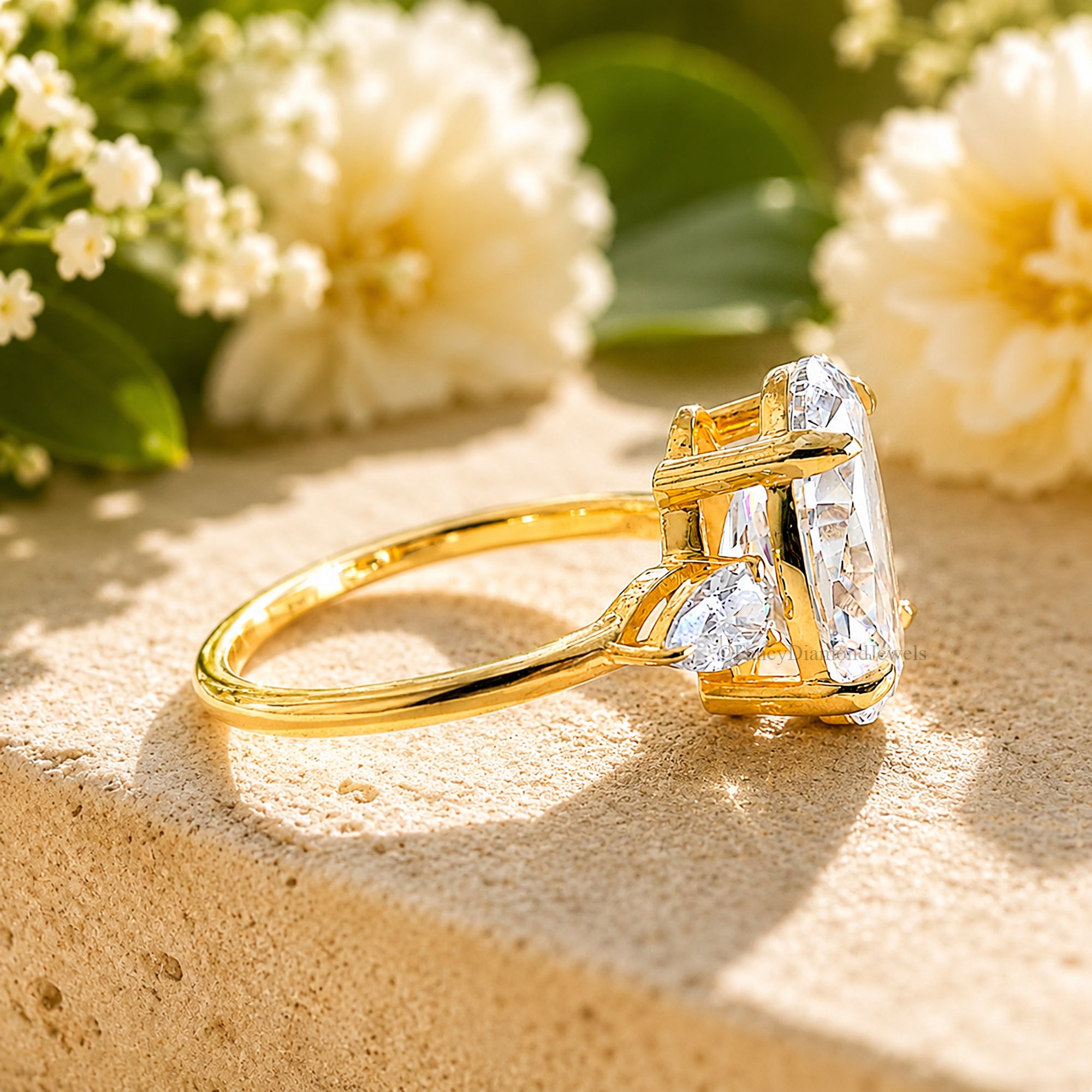 Oval Cut Engagement Ring With Pear Side Stone, Three Stone CZ Wedding Ring, Travel Ring, Classic Promise Ring, Dainty Anniversary Gift FD575