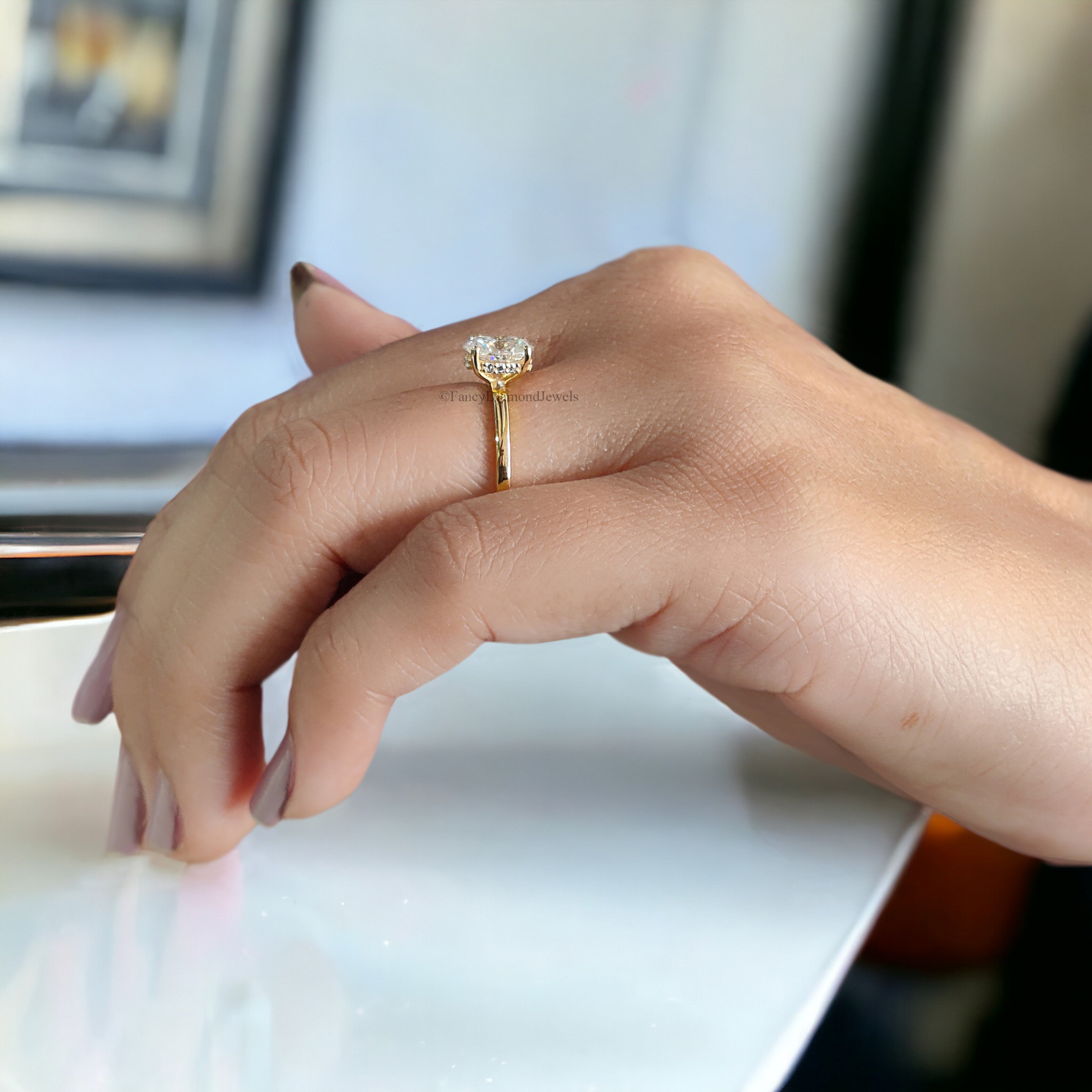 Oval Moissanite Bridal Ring Hidden Halo Moissanite Bridesmaid Ring Near Colorless Moissanite Wedding Ring 14K Solid Gold Proposal Ring FD173