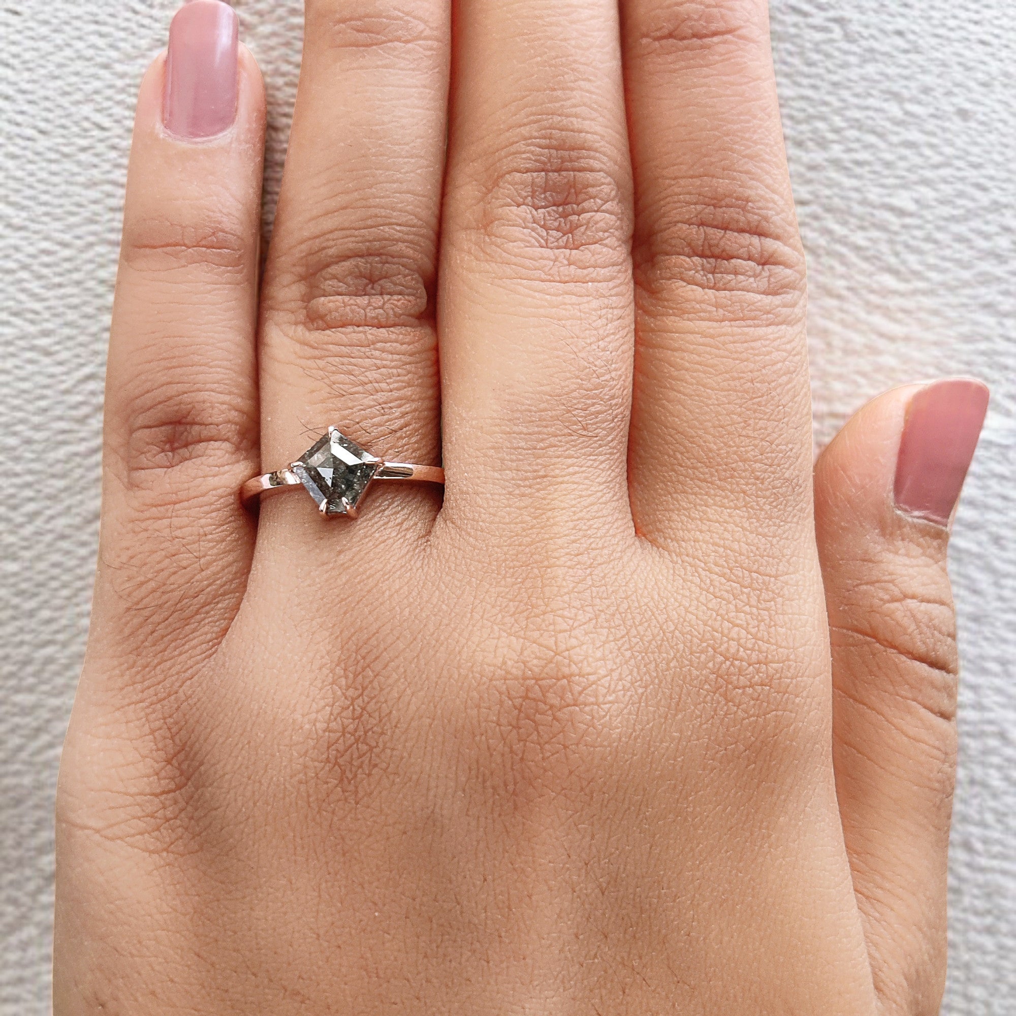 Pentagon Cut Salt And Pepper Diamond Ring 1.10 Ct 7.45 MM Pentagon Diamond Ring 14K Rose Gold Silver Engagement Ring Gift For Her QL601