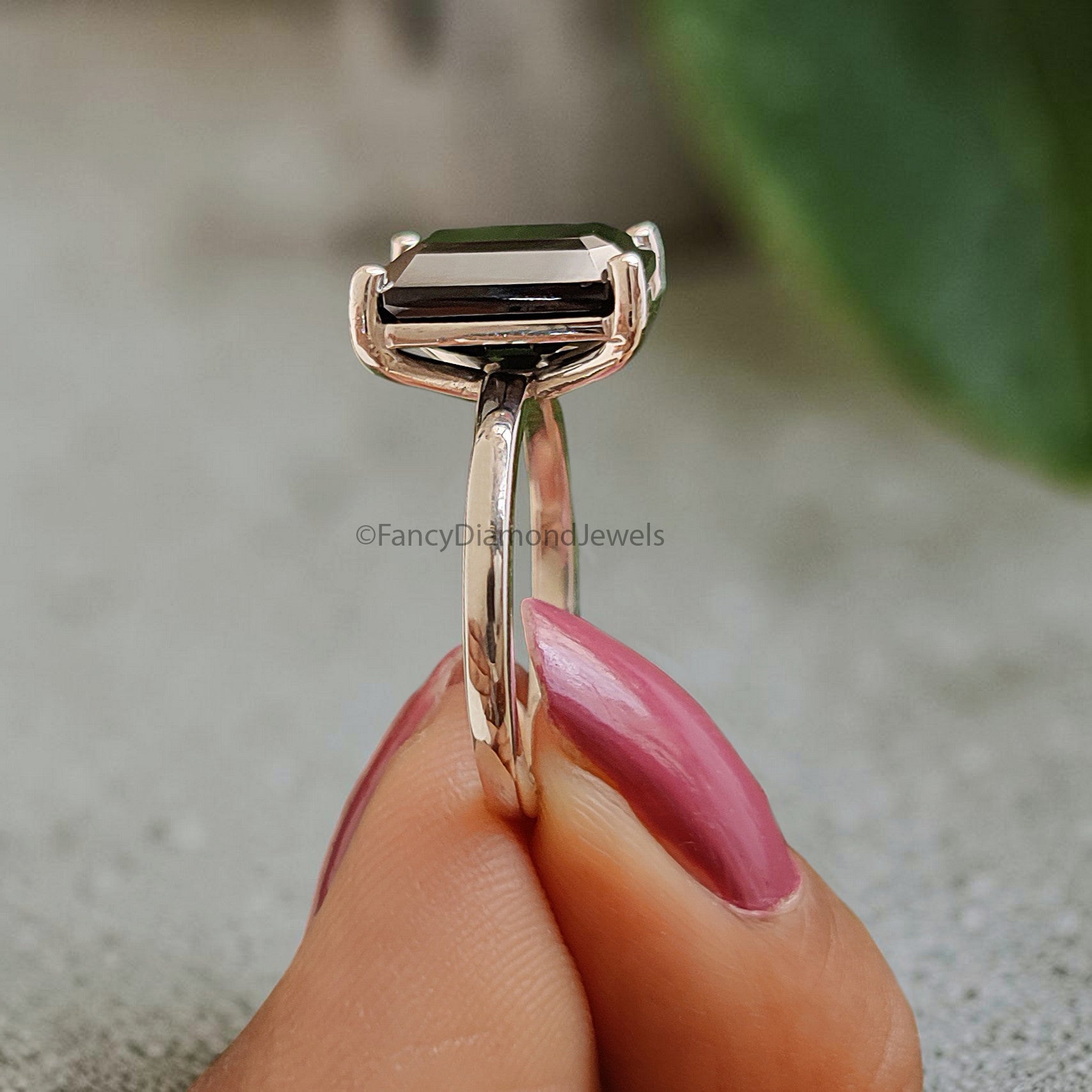 Black Onyx Engagement Ring, Emerald Cut Solitaire Ring, Sterling Silver Emerald Shape Diamond Simulant Ring, Anniversary Gift for Her FD563