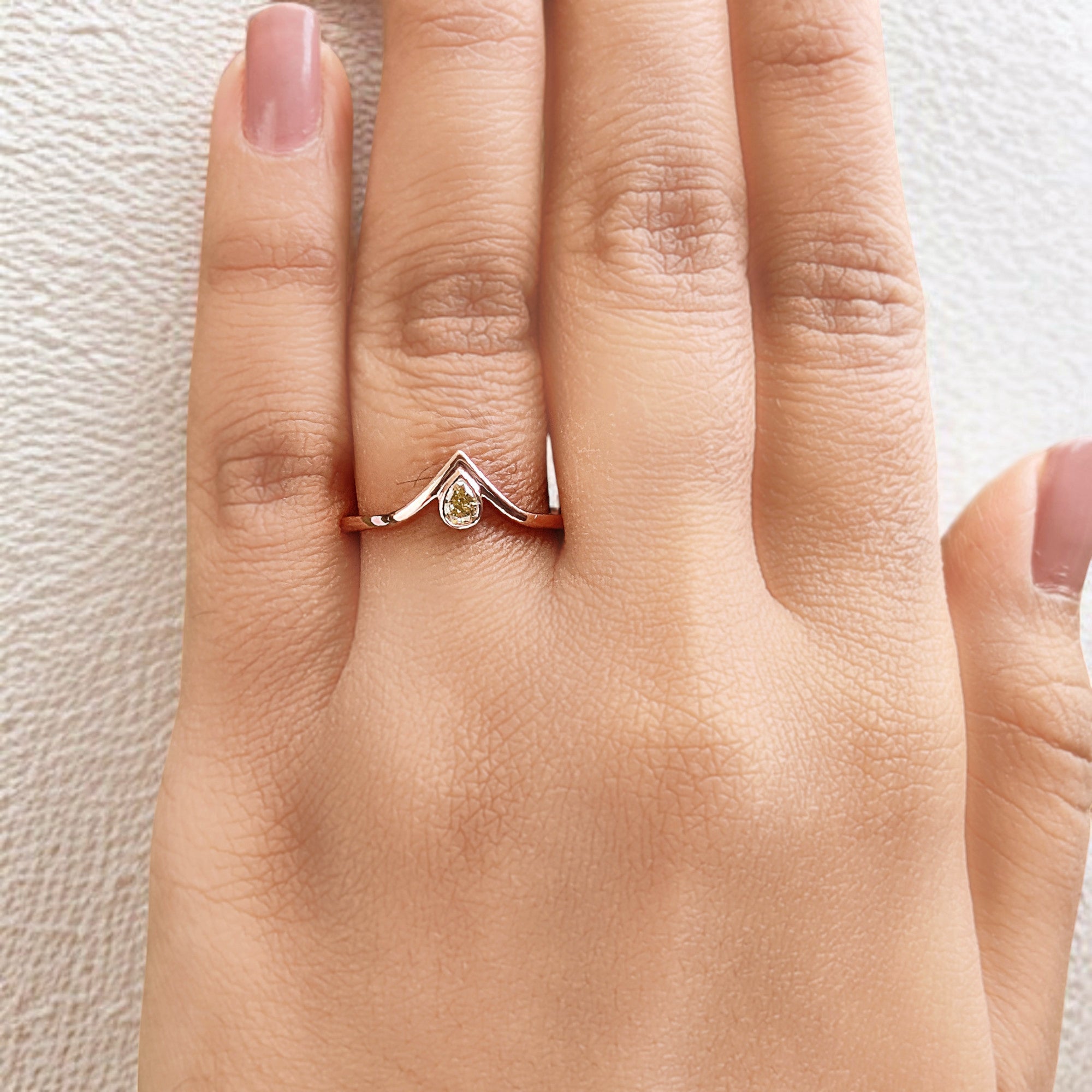 Pear Cut Yellow Color Diamond Ring 0.20 Ct 3.90 MM Pear Shape Diamond Ring 14K Solid Rose Gold Silver Engagement Ring Gift For Her QN8065