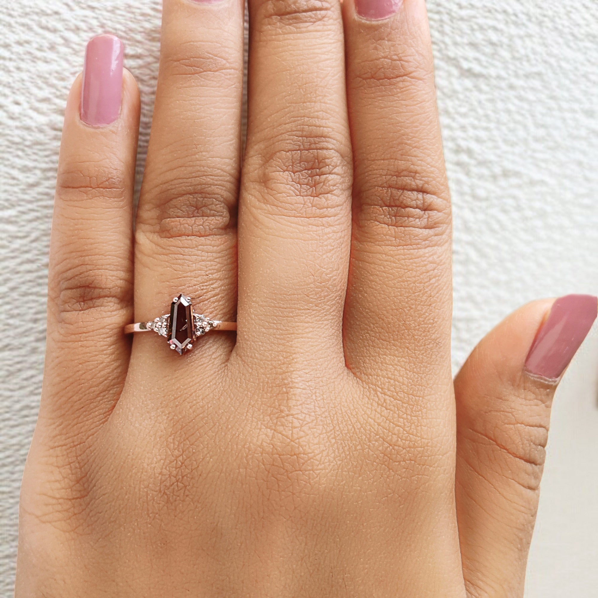 0.68 Ct Natural Shield Shape Brown Diamond Ring 9.35 MM Shield Diamond Ring 14K Solid Rose Gold Silver Engagement Ring Shield Ring QL1757