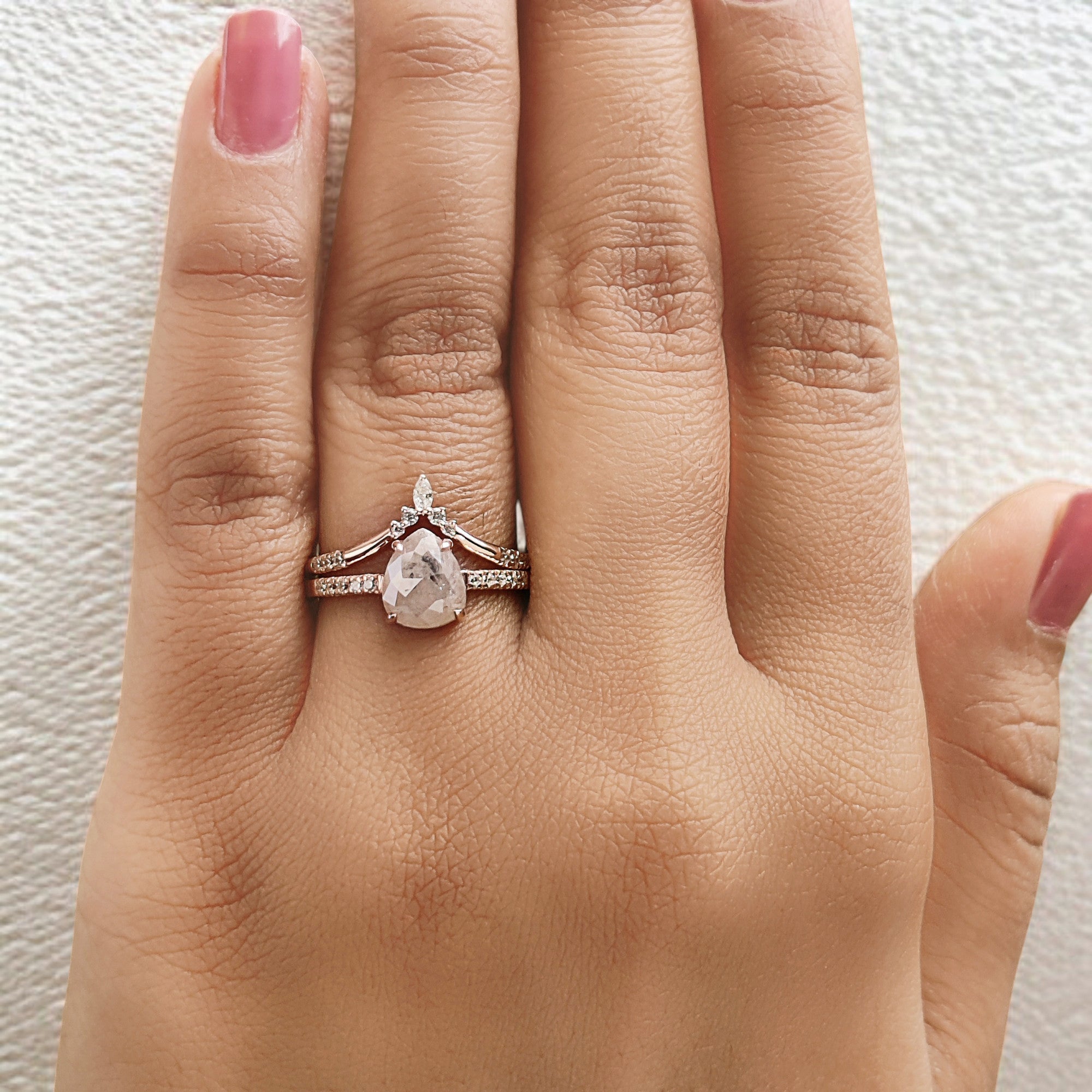 Pear Cut Grey Color Diamond Ring 1.68 Ct 7.82 MM Pear Shape Diamond Ring 14K Solid Rose Gold Silver Pear Engagement Ring Gift For Her QL2119