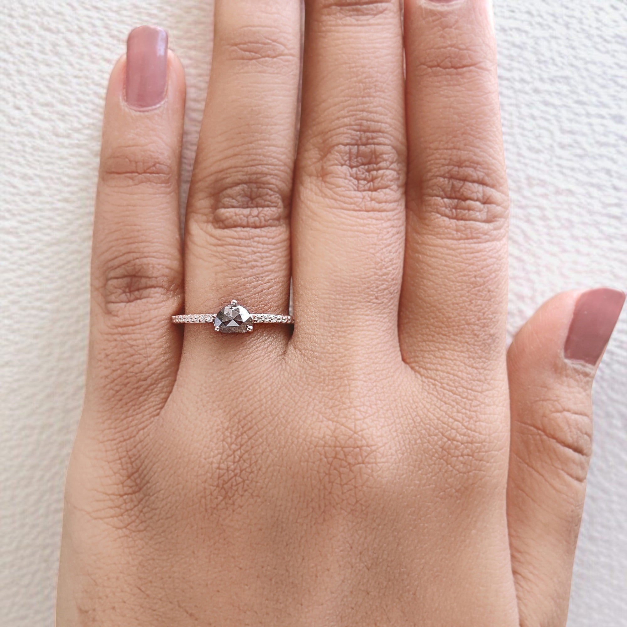 Heart Salt And Pepper Diamond Ring 0.60 Ct 4.46 MM Heart Shape Diamond Ring 14K Solid Rose Gold Silver Engagement Ring Gift For Her QL6552