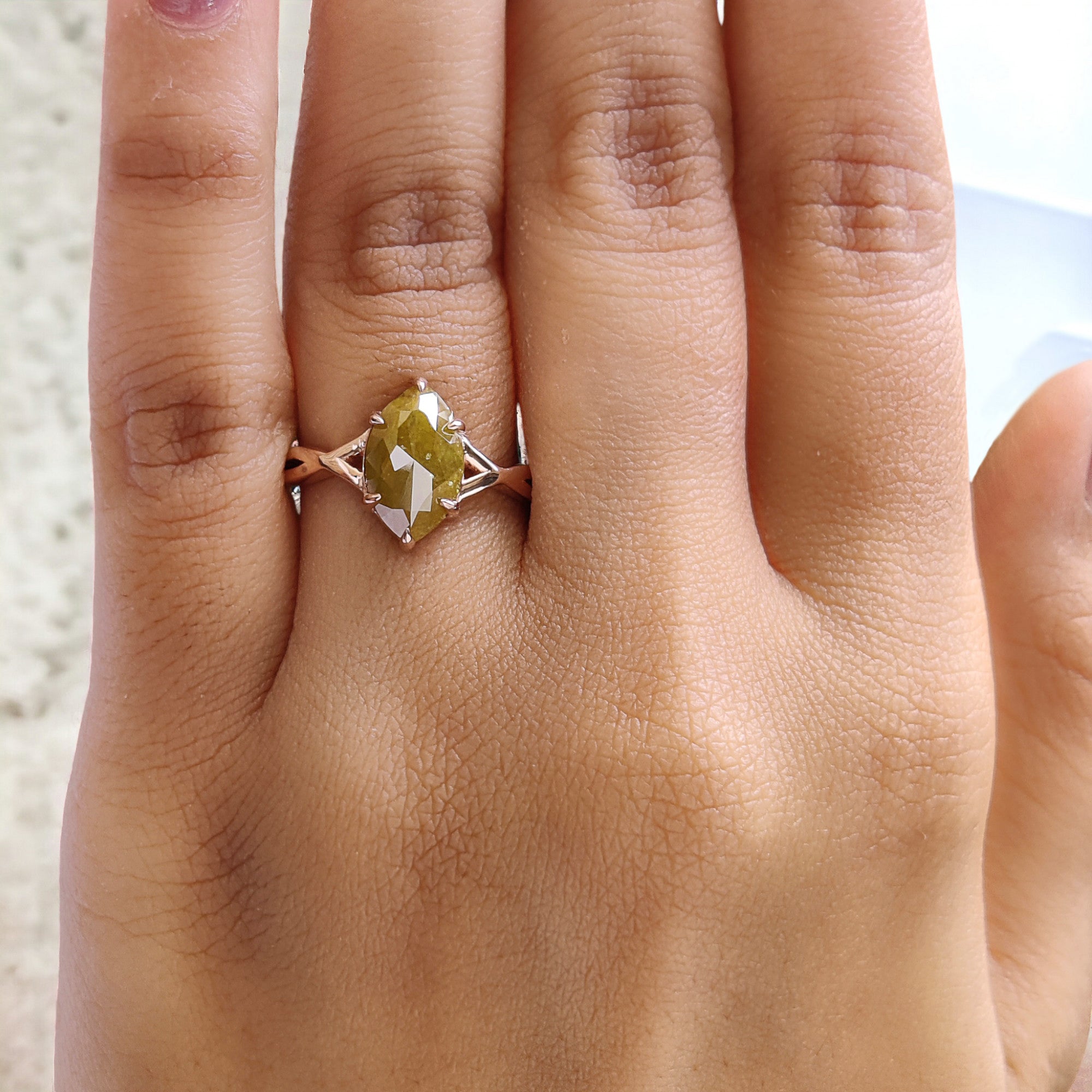 Marquise Shape Yellow Color Diamond Ring 1.65 Ct 11.10 MM Marquise Diamond Ring 14K Rose Gold Silver Engagement Ring Gift For Her QL8849