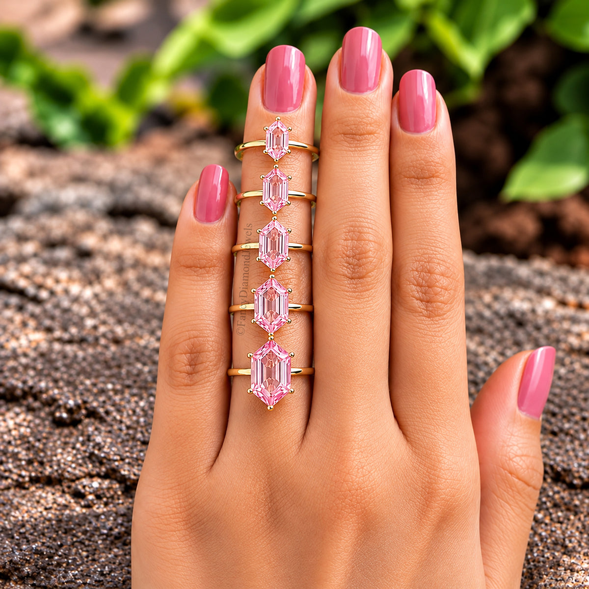 Hexagon Pink Tourmaline engagement ring 8mm 10mm 11mm 13mm 14mm stone ring Simulant Hexagon Solitaire ring Silver ring Gift for her FD355