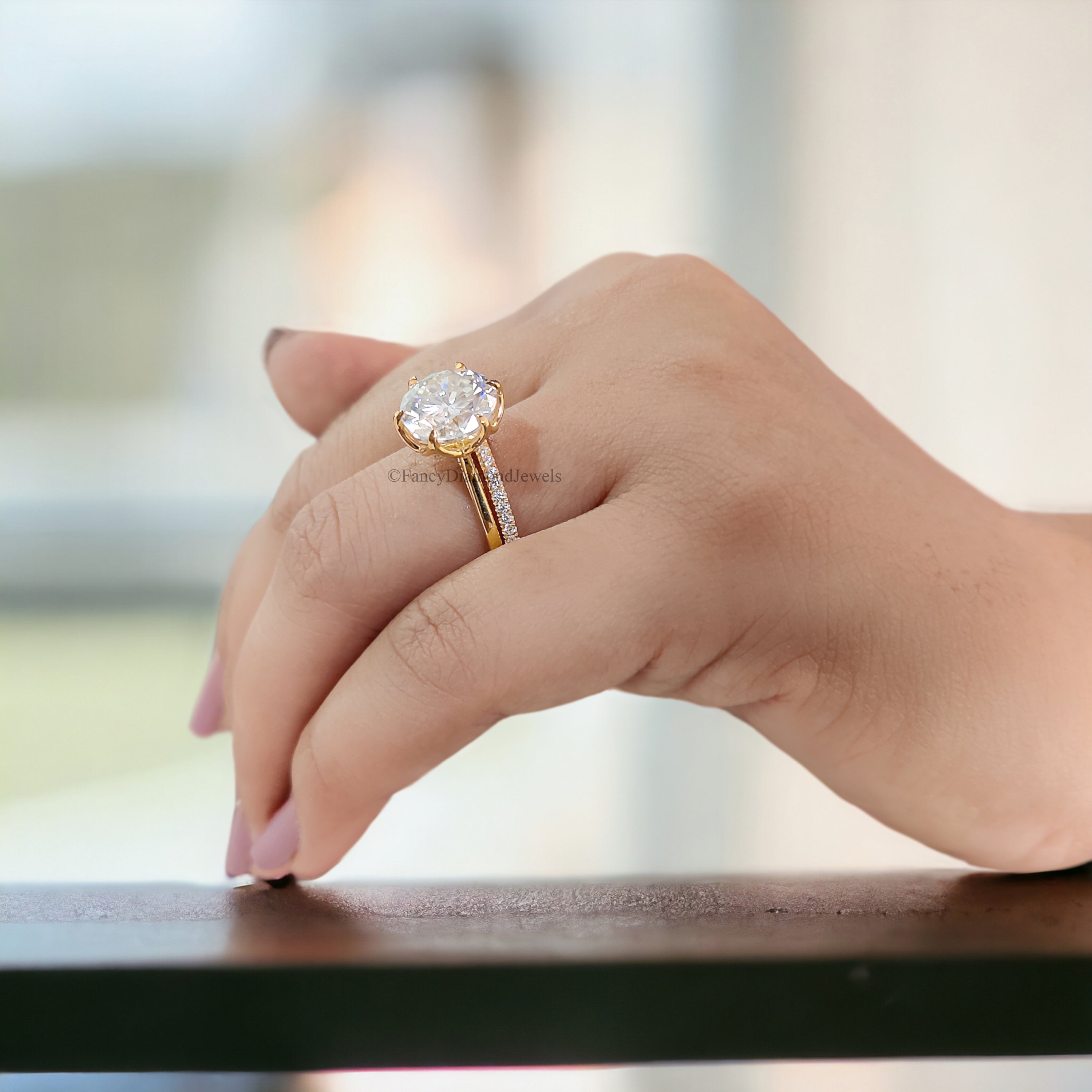 Engagement Ring set in 925 Sterling Silver for Bridal wedding Round Moissanite Ring Set For Women 14k yellow gold moissanite rings FD143