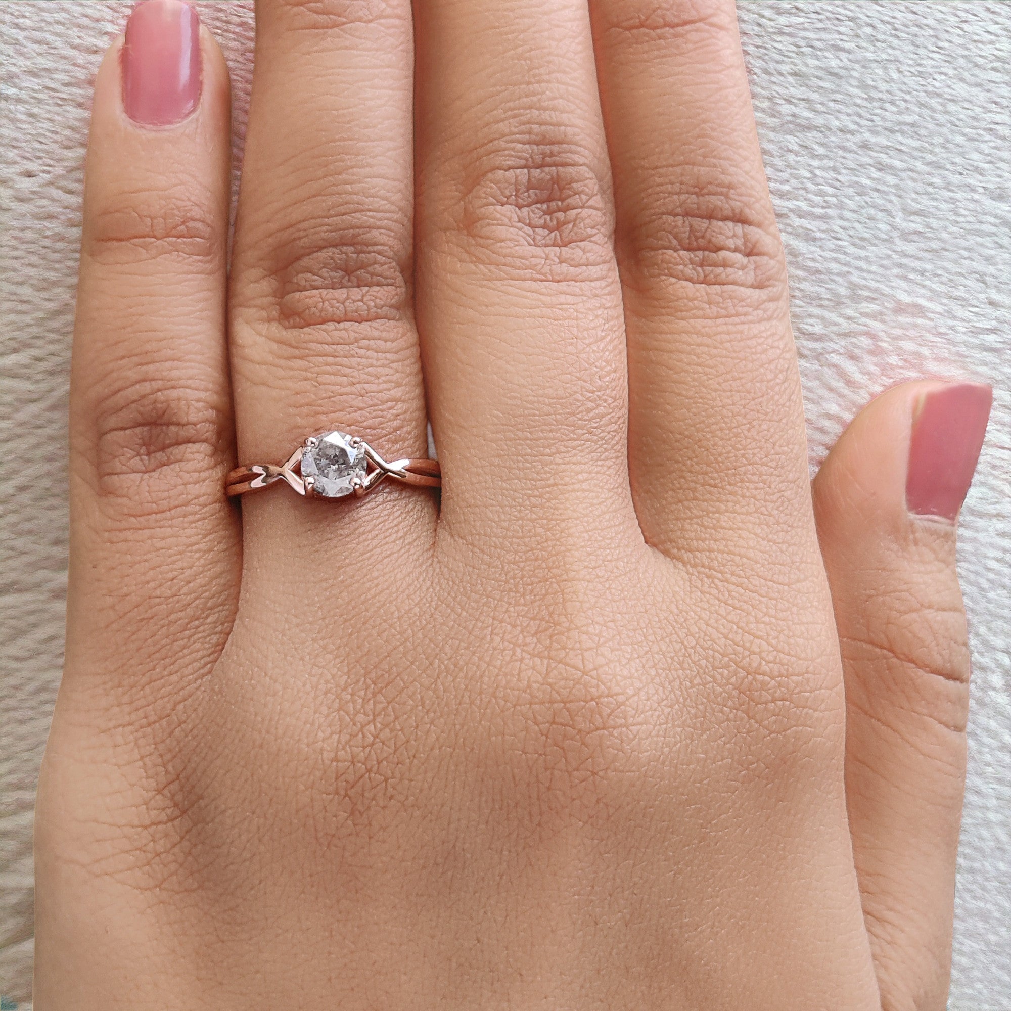 Round Cut Salt And Pepper Diamond Ring 0.66 Ct 5.30 MM Round Diamond Ring 14K Solid Rose Gold Silver Engagement Ring Gift For Her QN1078