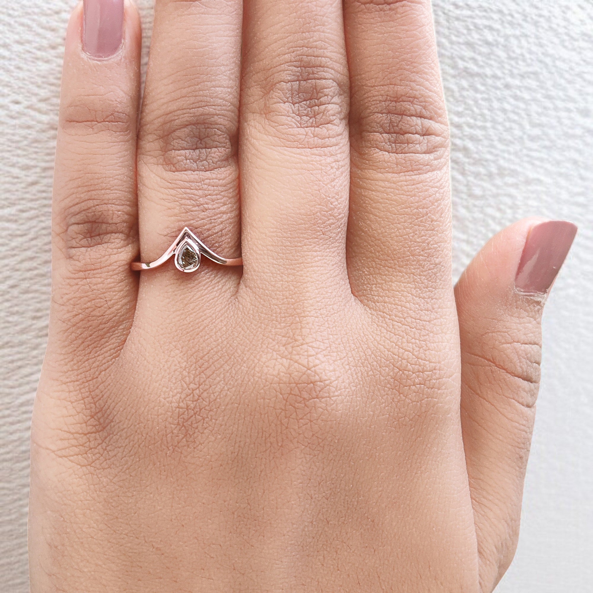 Pear Cut Yellow Color Diamond Ring 0.21 Ct 4.10 MM Pear Shape Diamond Ring 14K Solid Rose Gold Silver Engagement Ring Gift For Her QN7421