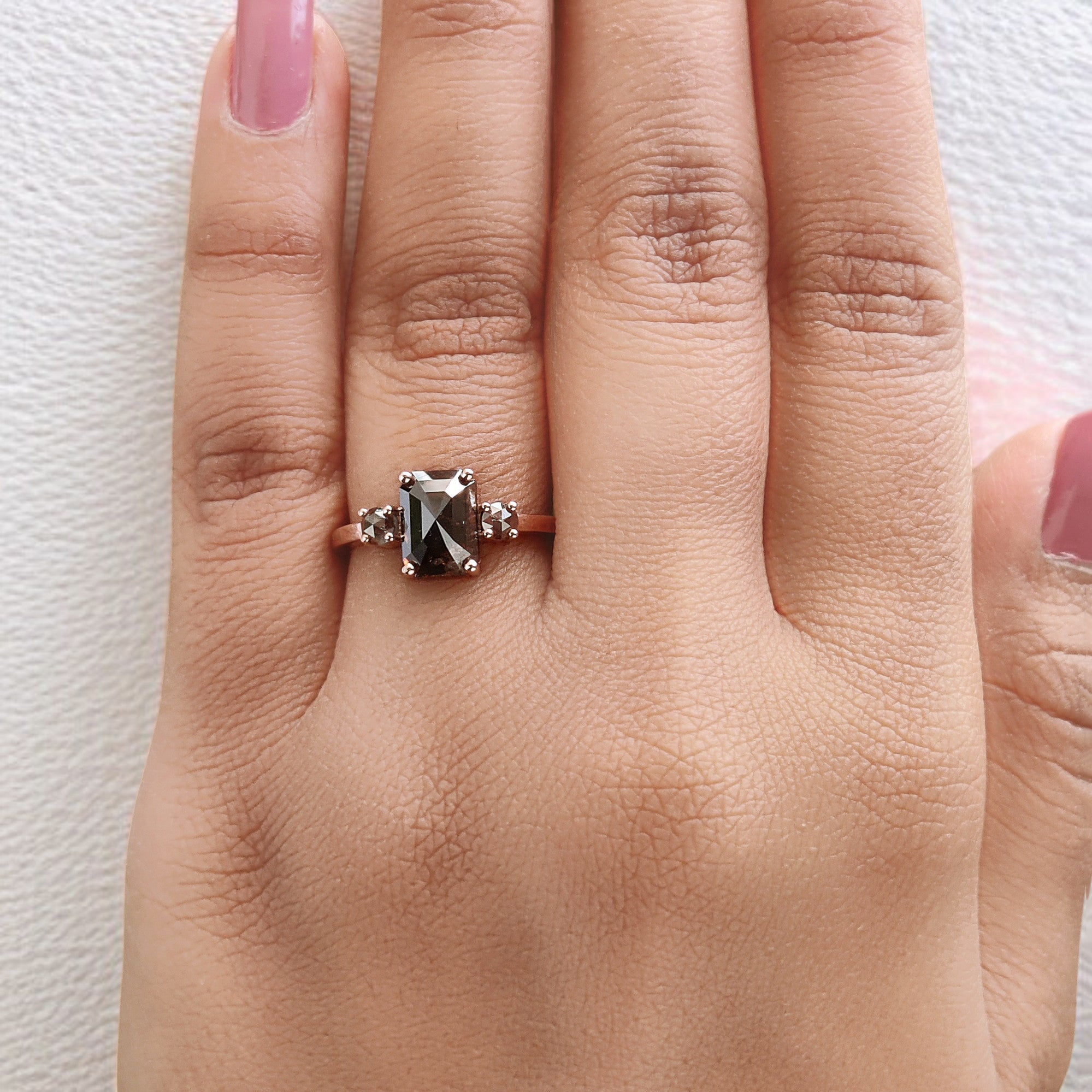 Emerald Cut Brown Color Diamond Ring 1.93 Ct 8.40 MM Emerald Shape Diamond Ring 14K Rose Gold Silver Engagement Ring Gift For Her QL9595