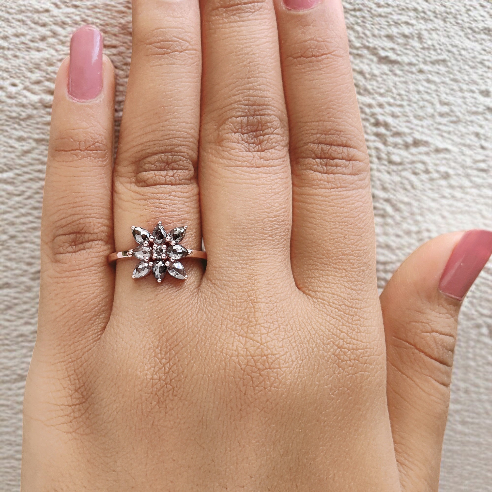 Pear Cut Salt And Pepper Diamond Ring 1.00 Ct 4.40 MM Pear Diamond Ring 14K Solid Rose Gold Silver Pear Engagement Ring Gift For Her QL1317