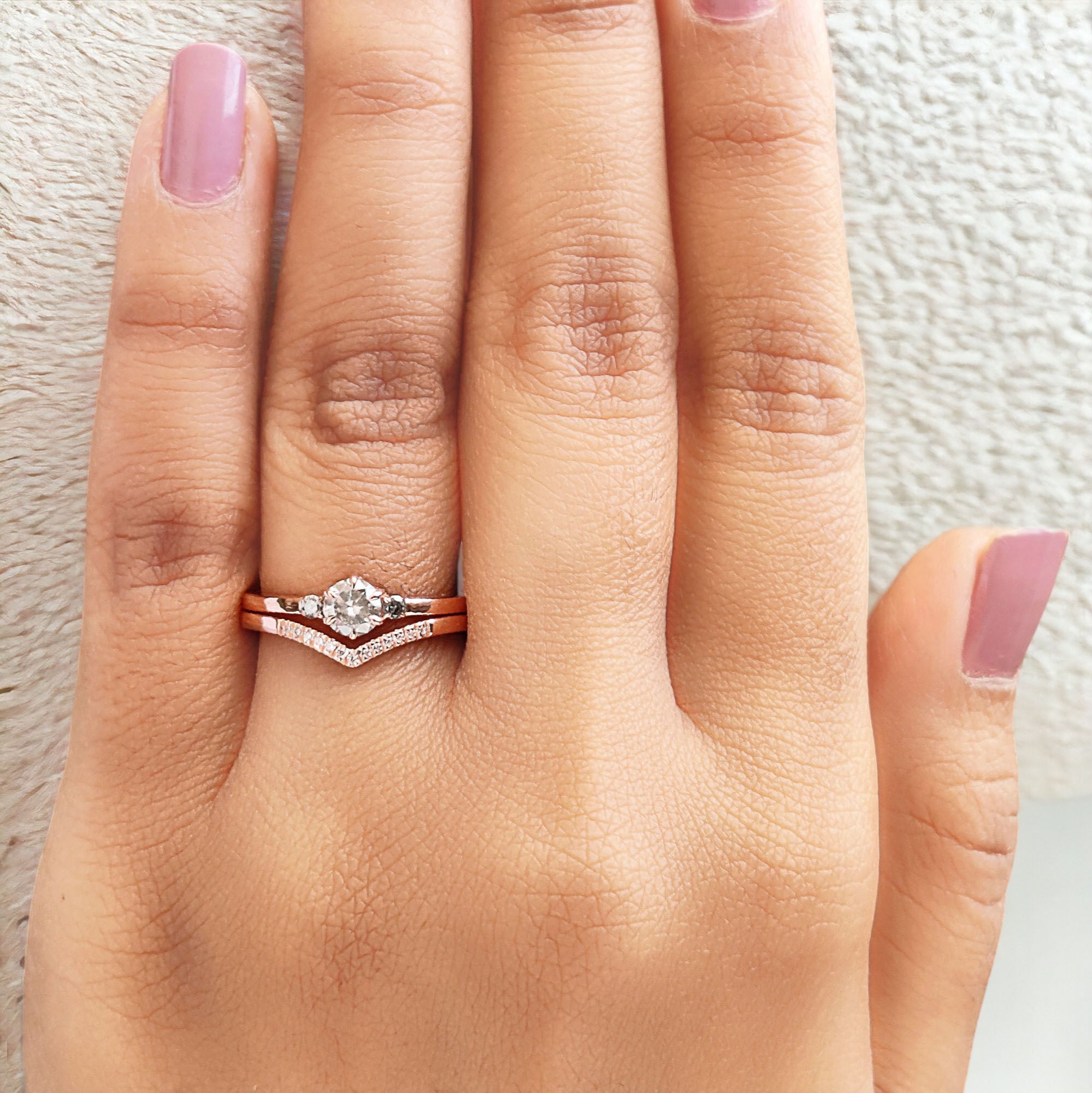 Round Cut Salt And Pepper Diamond Ring 0.32 Ct 4.50 MM Round Diamond Ring 14K Solid Rose Gold Silver Engagement Ring Gift For Her QL7914