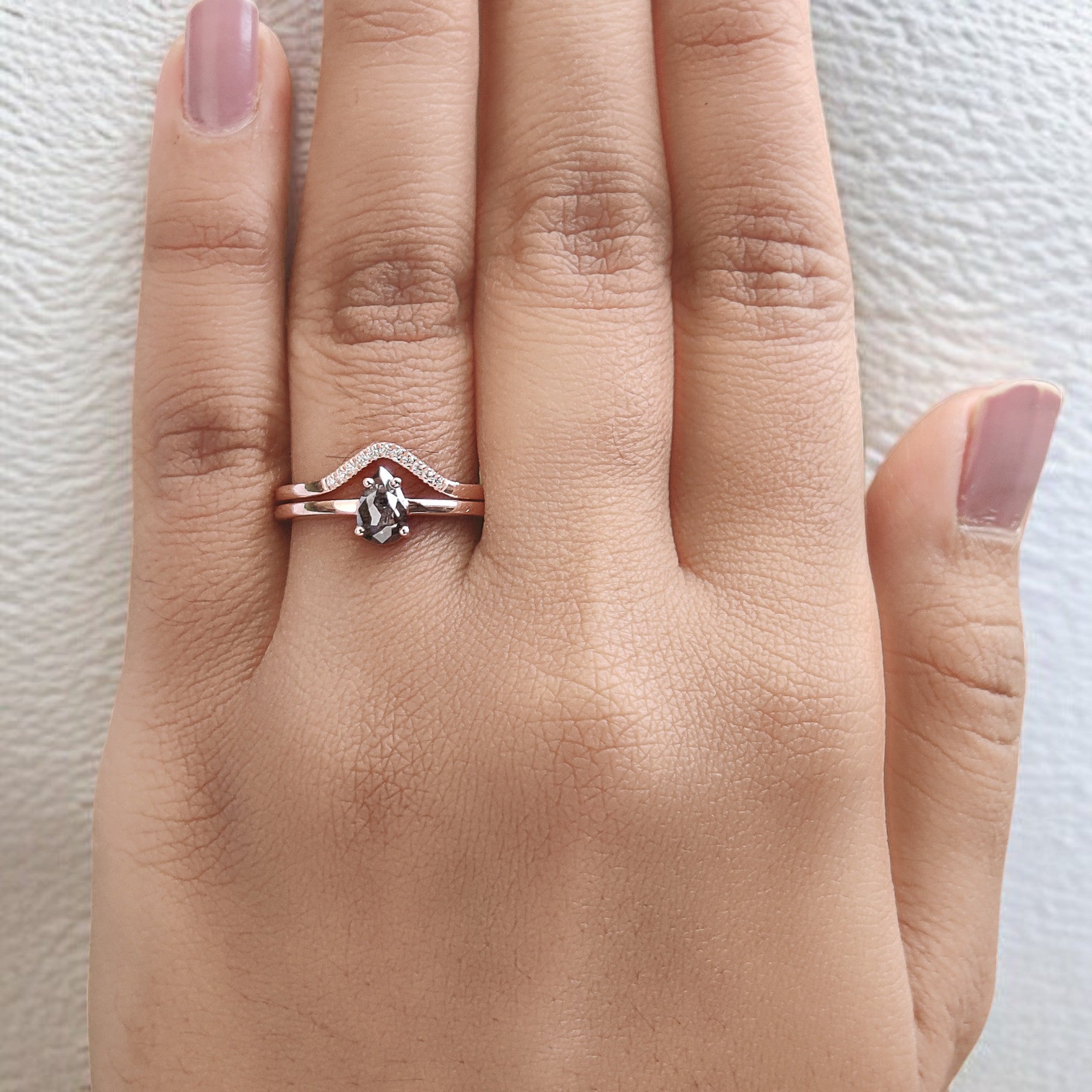 Pear Cut Salt And Pepper Diamond Ring 0.42 Ct 6.41 MM Pear Diamond Ring 14K Solid Rose Gold Silver Pear Engagement Ring Gift For Her QN2275