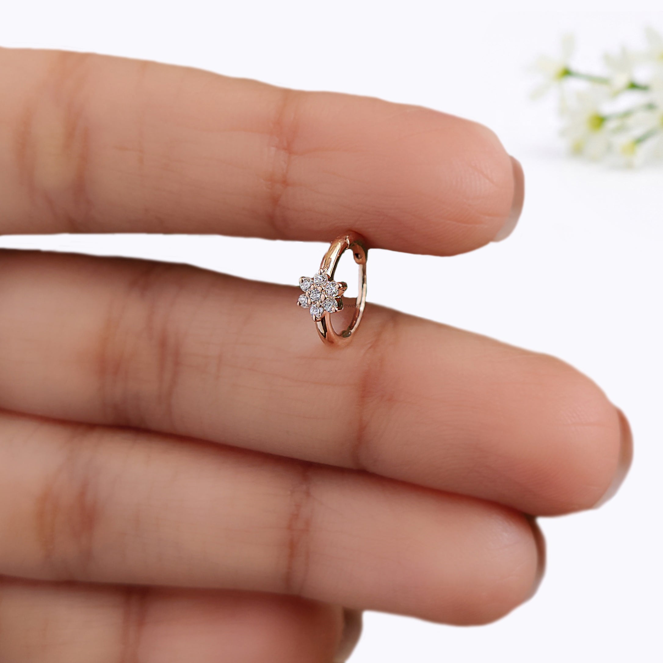 Flower Nose Ring Nose Studs Moissanite Diamond Nose Ring Hoop Nose Stud Rose Gold Nose Ring Gold Nose Ring Diamond Nose Stud Hoop FD493