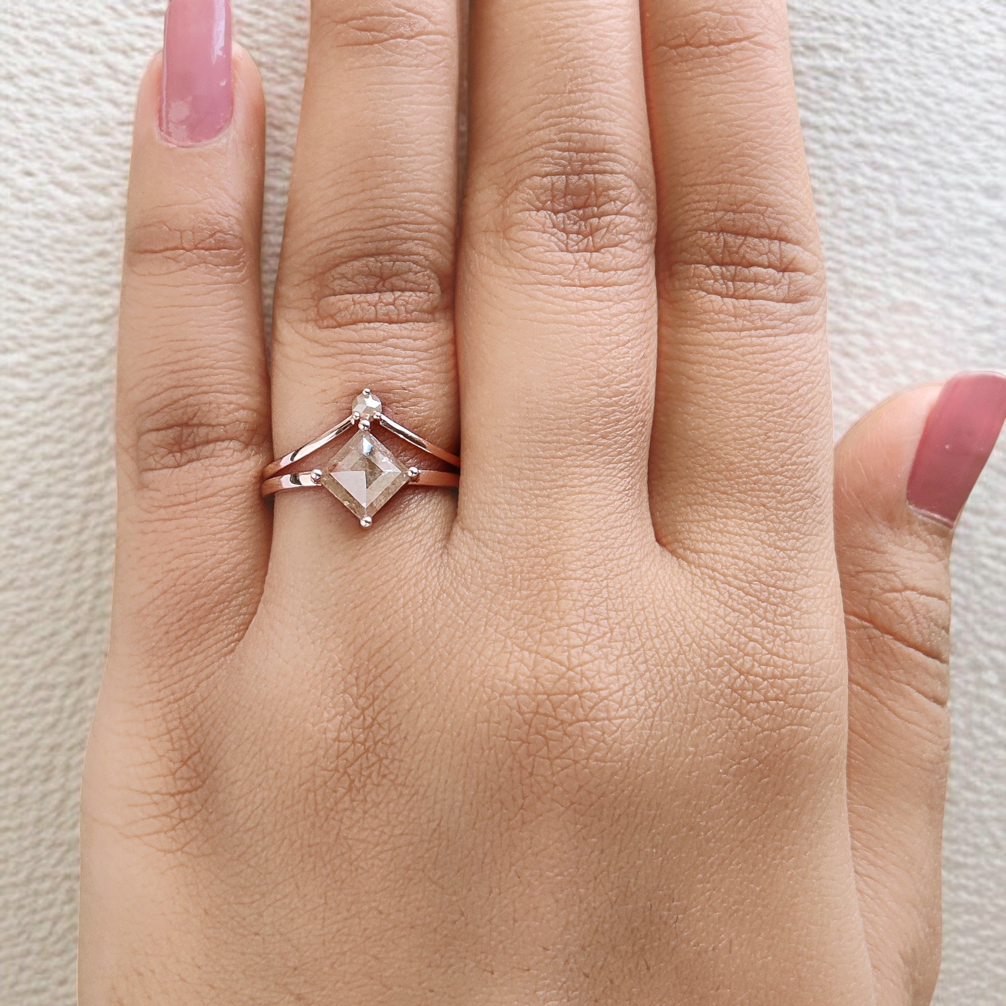 Kite Cut Grey Color Diamond Ring 1.51 Ct 8.55 MM Kite Shape Diamond Ring 14K Solid Rose Gold Silver Kite Engagement Ring Gift For Her QL9612