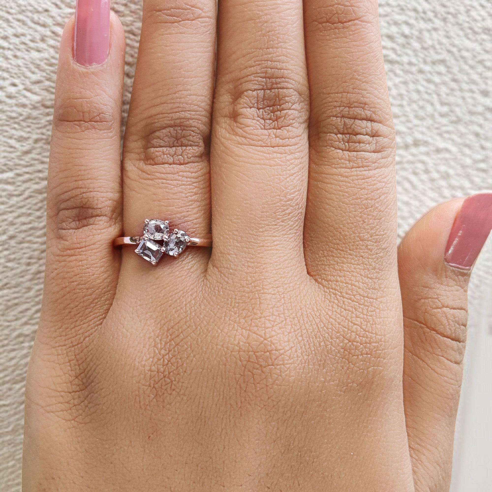 Mix Shape Salt And Pepper Diamond Ring 0.85 Ct 4.80 MM Mix Shape Diamond Ring 14K Solid Rose Gold Silver Engagement Ring Gift For Her QL636