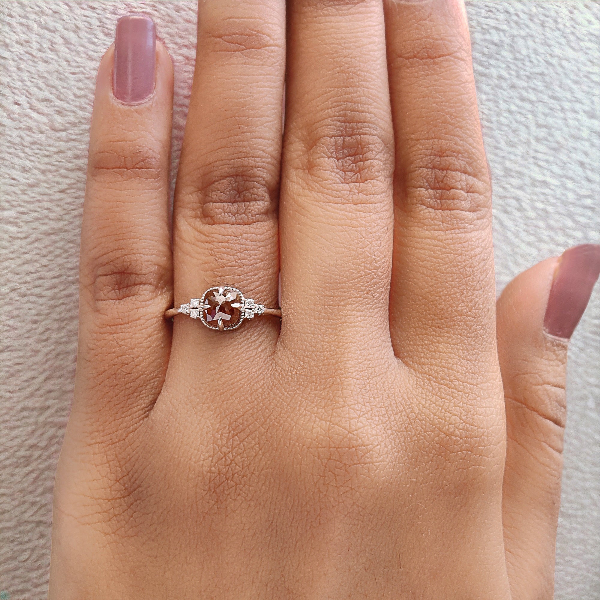 Cushion Cut Brown Color Diamond Ring 1.27 Ct 5.30 MM Cushion Shape Diamond Ring 14K White Gold Silver Engagement Ring Gift For Her QN9211