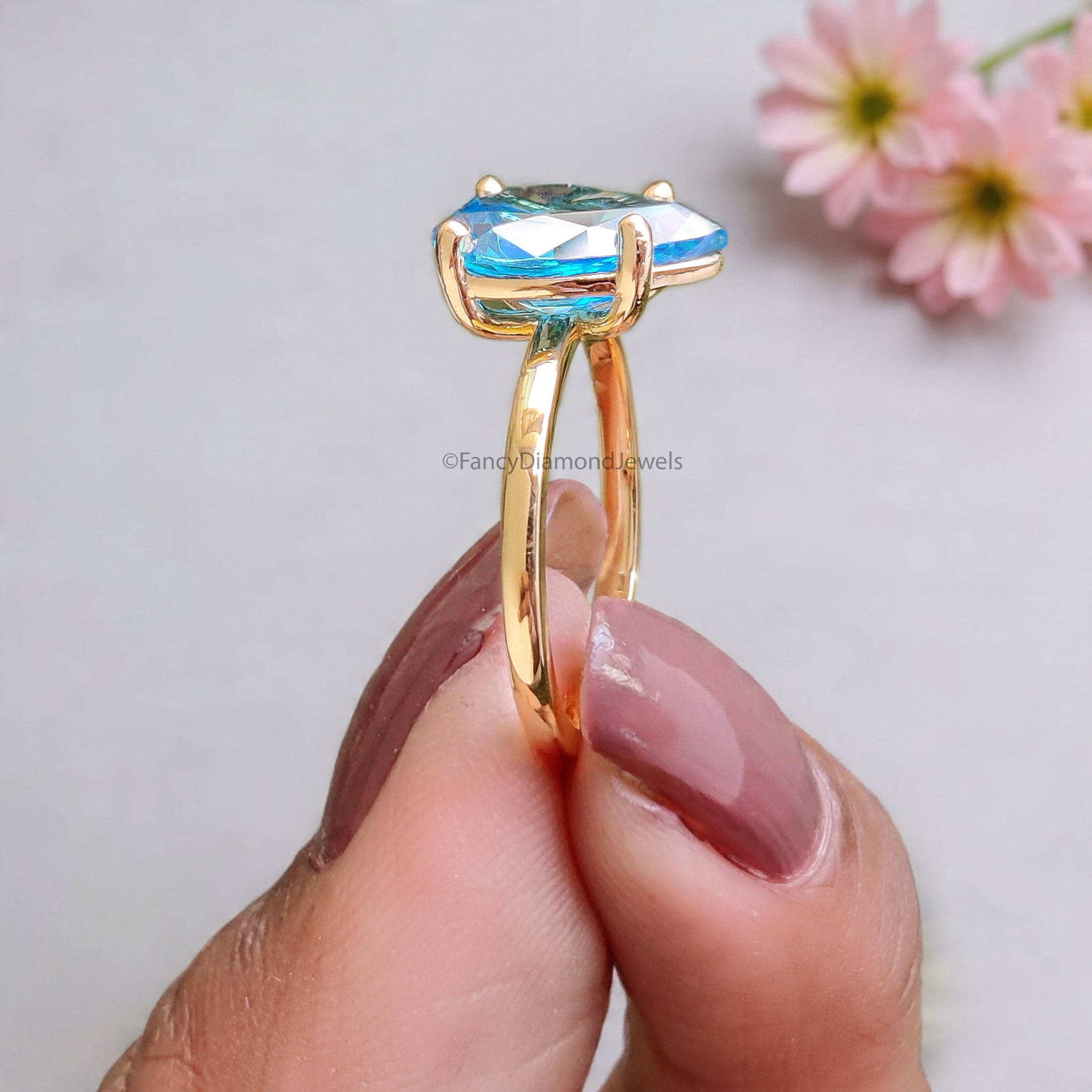 Pear Blue Aquamarine engagement ring 12mm 10mm 9mm 8mm 7mm stone ring Simulant Solitaire ring Diamond ring Silver ring Gift for her FD546