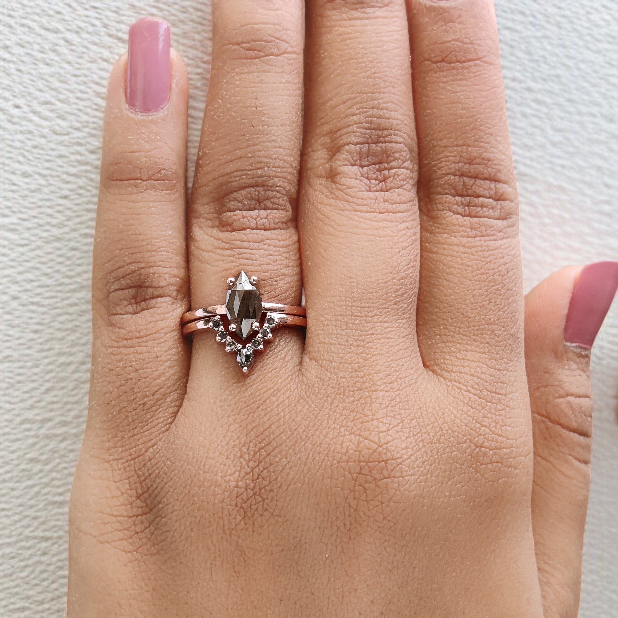 Marquise Cut Brown Color Diamond Ring 1.35 Ct 9.95 MM Marquise Shape Diamond Ring 14K Rose Gold Silver Engagement Ring Gift For Her QL1650