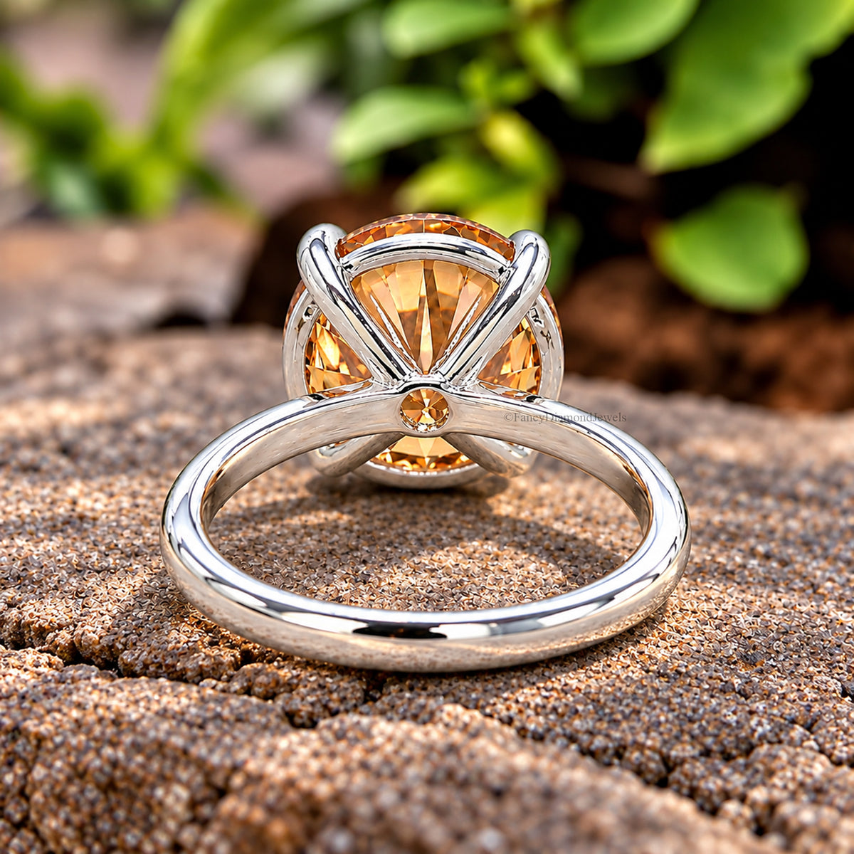 Round Brown Champagne Diamond engagement ring 11mm 9mm 8mm 6mm 4mm stone ring Simulant Ring Solitaire ring Silver ring Gift for her FD519