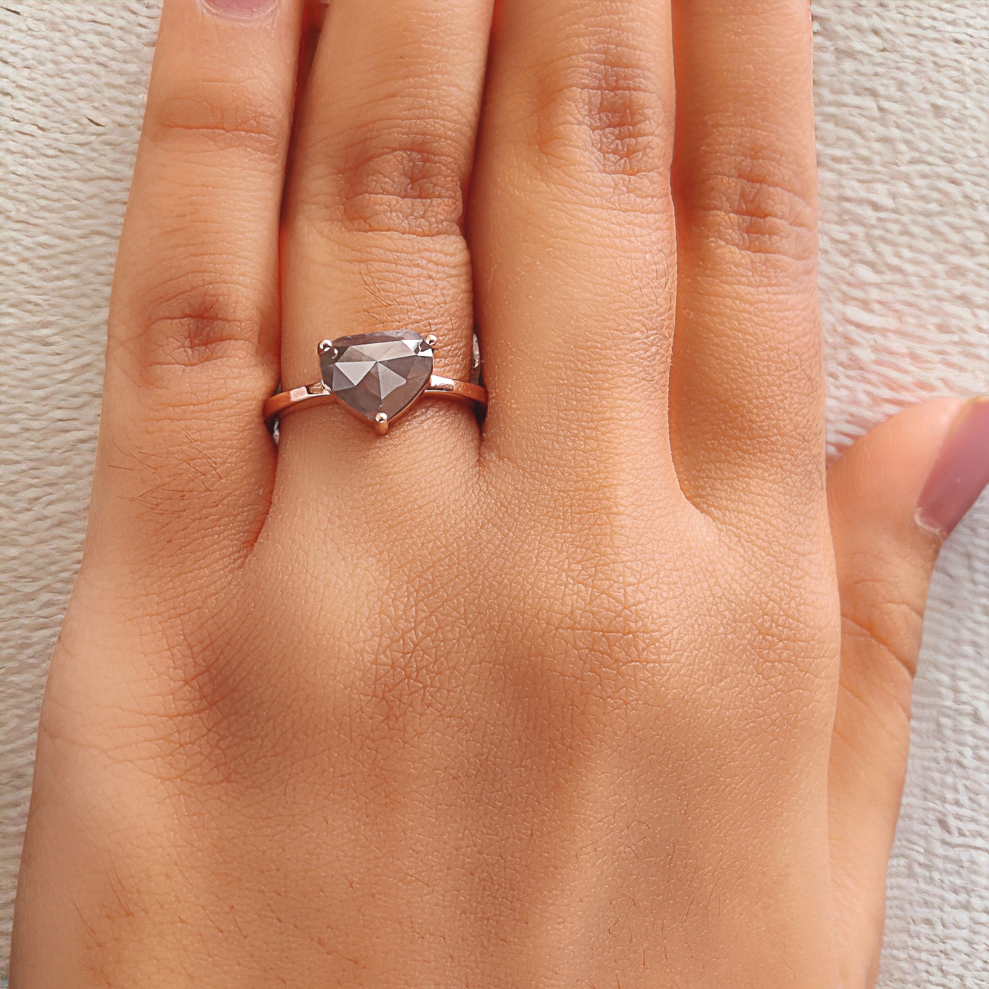 Heart Cut Salt And Pepper Diamond Ring 2.19 Ct 7.25 MM Heart Shape Diamond Ring 14K Solid Rose Gold Silver Engagement Ring Gift For Her QN9399