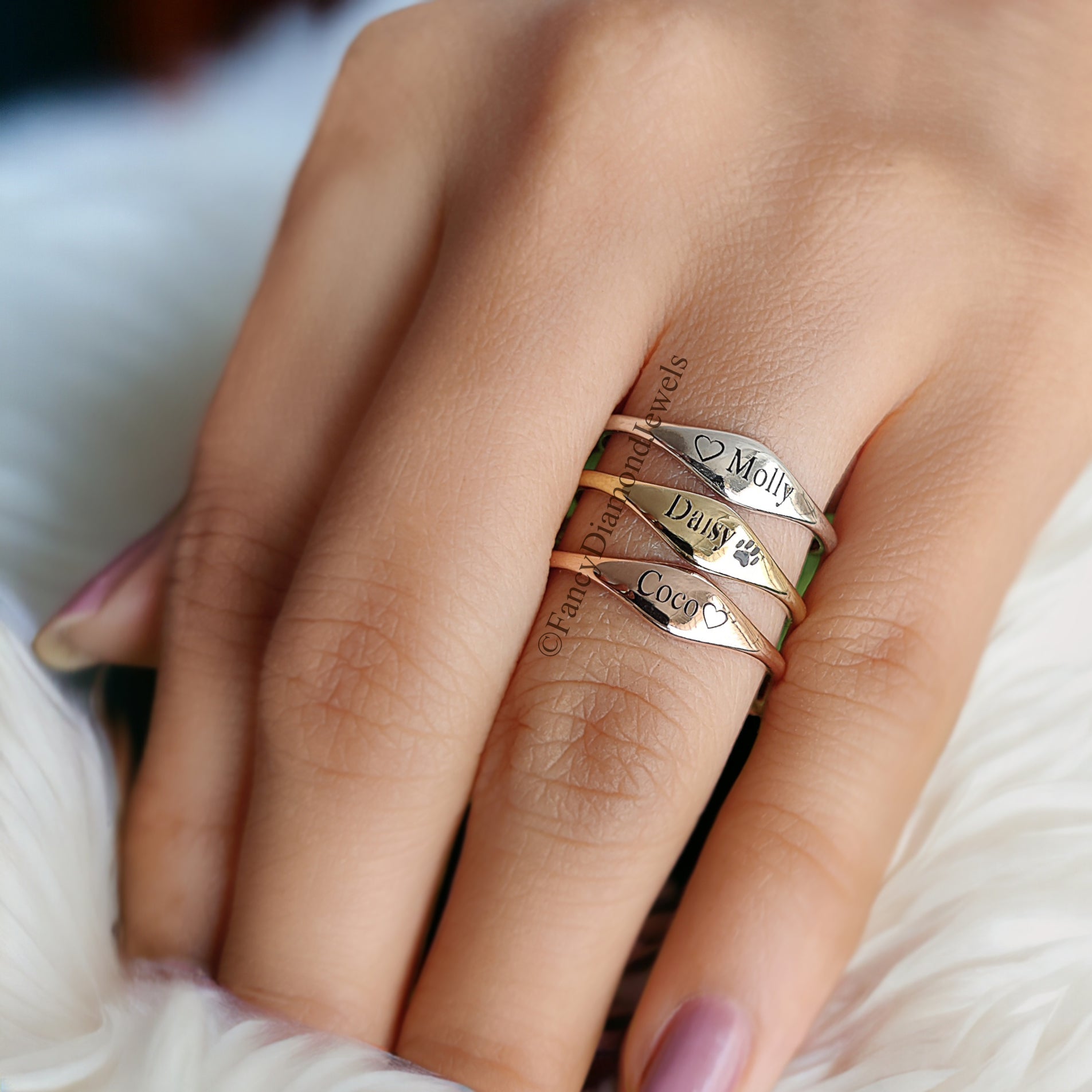 Dainty Name Ring Custom Delicate Stacking Ring Personalized Gift for New Mom Baby Shower Gift Pet Lover Jewelry Matching Wedding Band FD111