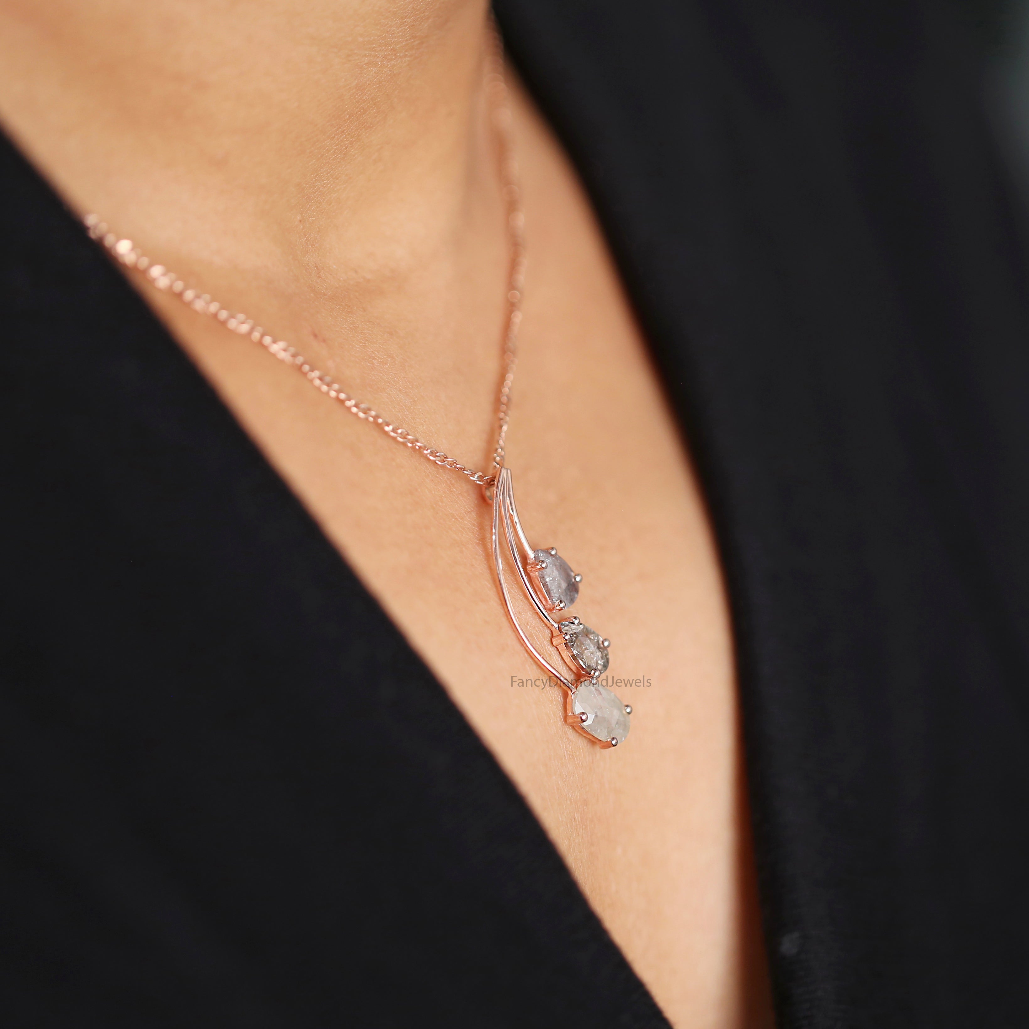 Mix Shape Grey Diamond Pendant Engagement Wedding Gift Pendant 14K Solid Rose White Yellow Gold Pendant 1.39 CT KDN8394