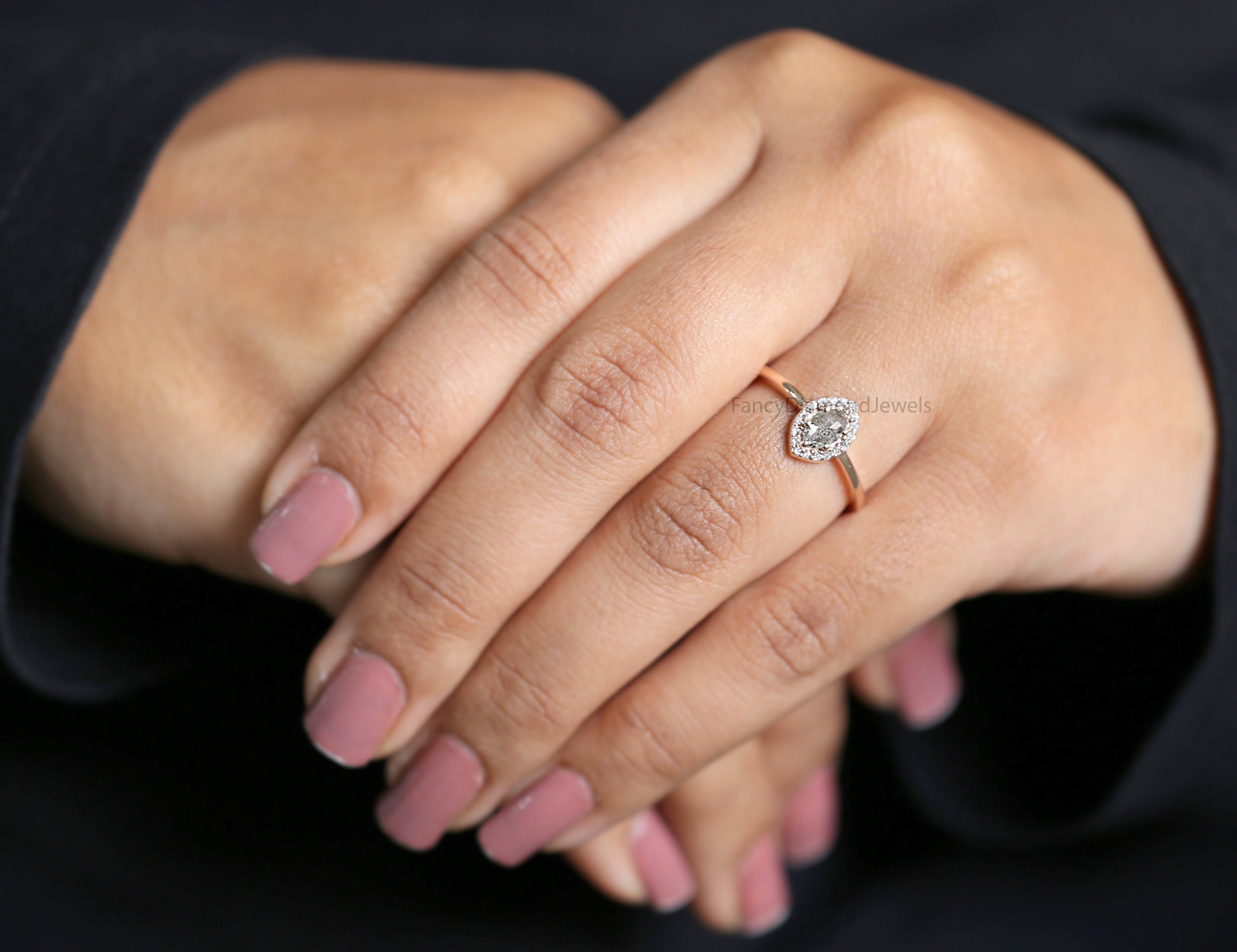 Marquise salt and pepper Diamond Ring, Salt and pepper Marquise Diamond Engagement Ring, Marquise Diamond Ring, Marquise Shape Ring, KD1119