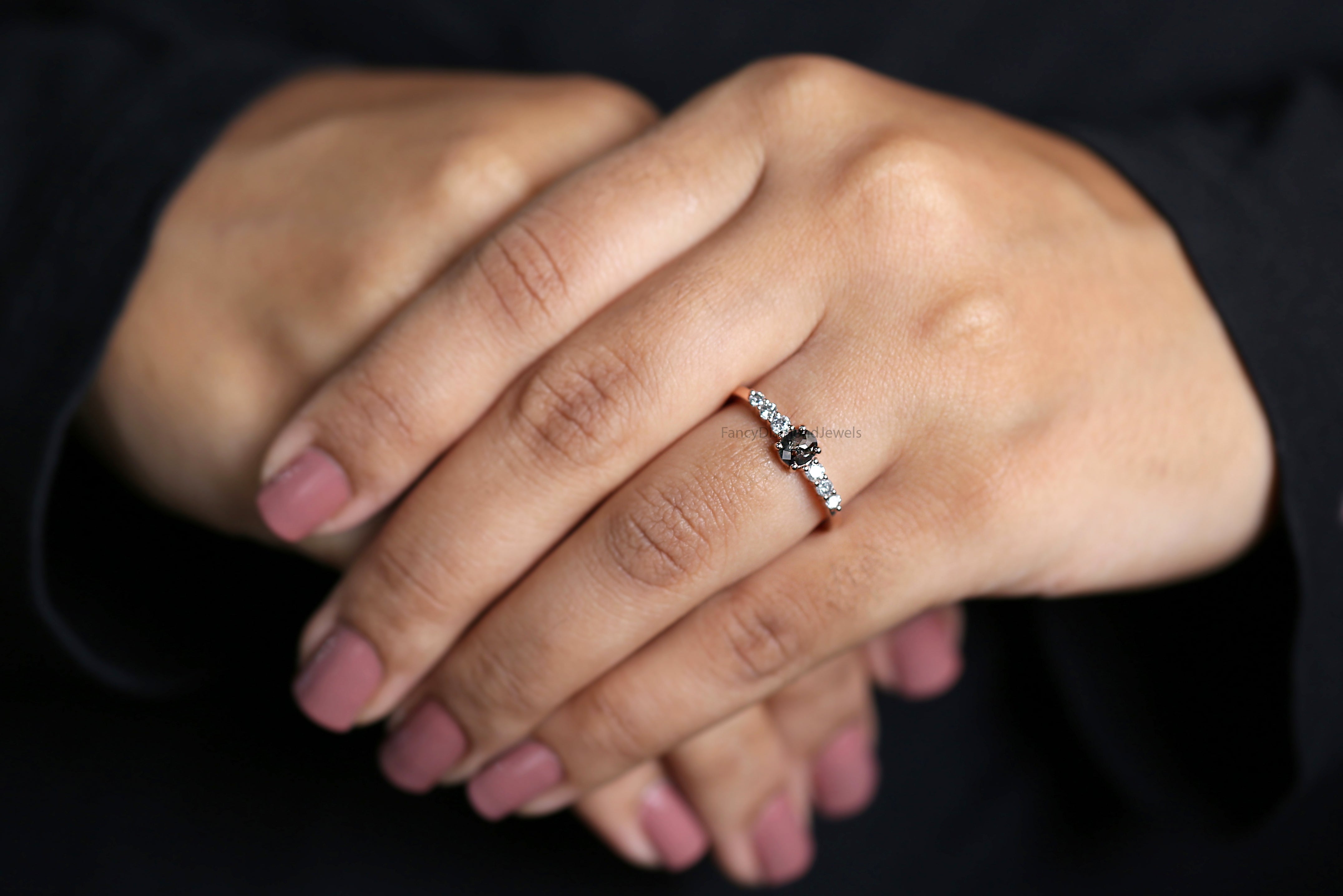 Oval Salt And Pepper Diamond Ring, Salt And Pepper Oval Diamond Engagement Ring, Oval Diamond Ring, Oval Cut Ring, Oval Shape Ring, KD1144