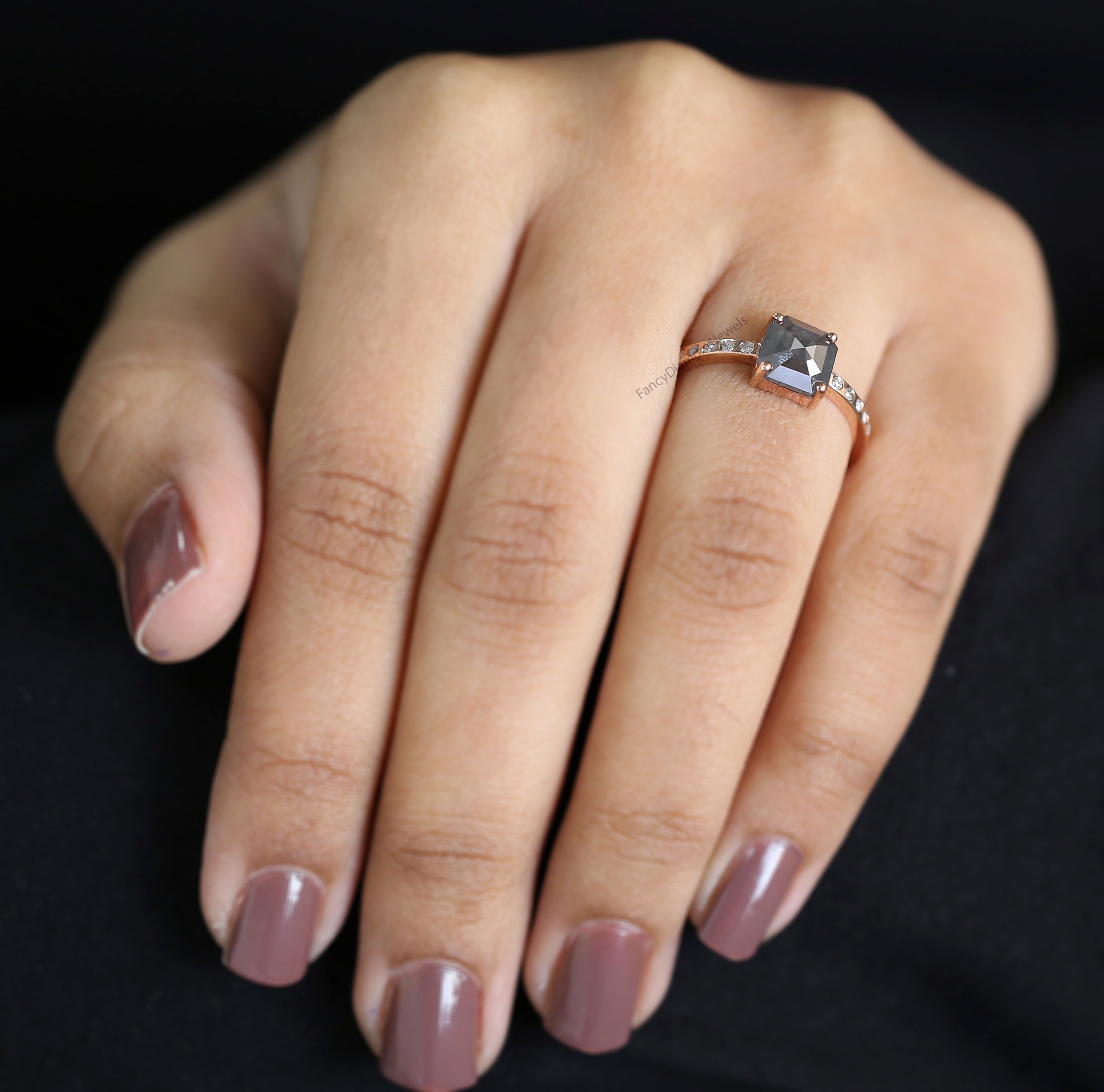 Emerald Cut Salt And Pepper Diamond Ring 1.33 Ct 6.95 MM Emerald Diamond Ring 14K Solid Rose Gold Silver Engagement Ring Gift For Her QL3029