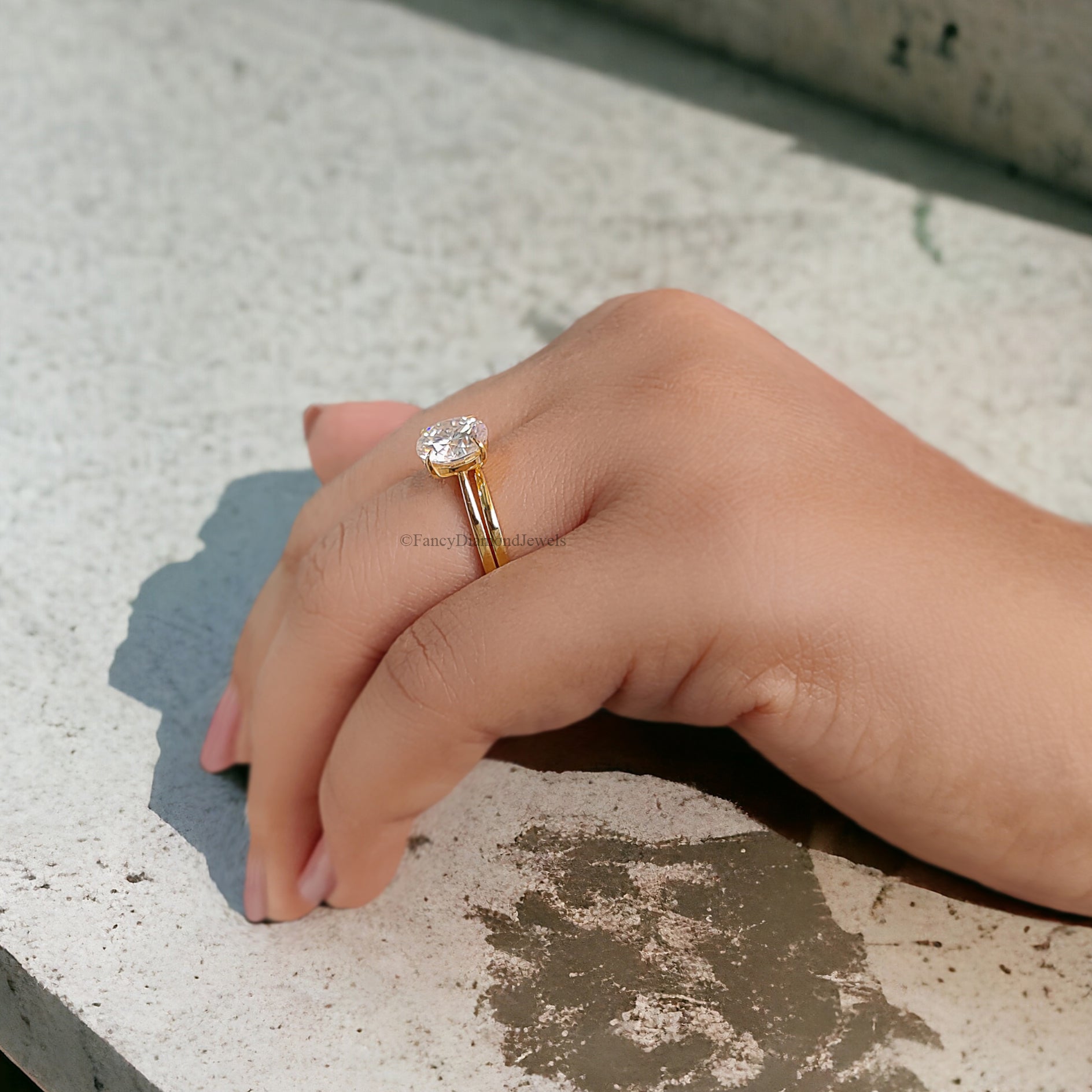 Round Moissanite Bridal Ring Colorless Moissanite Wedding Ring Solid Gold Anniversary Band Solitaire Moissanite Engagement Ring Set FD146