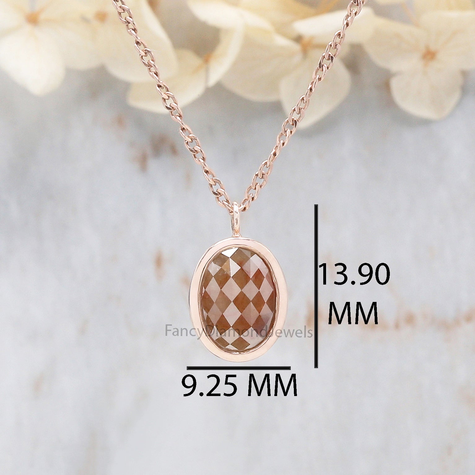 Oval Brown Color Diamond Pendant, Unique Diamond Pendant, Brown Diamond Pendant, Brown Oval Shape Pendant, Dangling Diamond Pendant, KDL7876