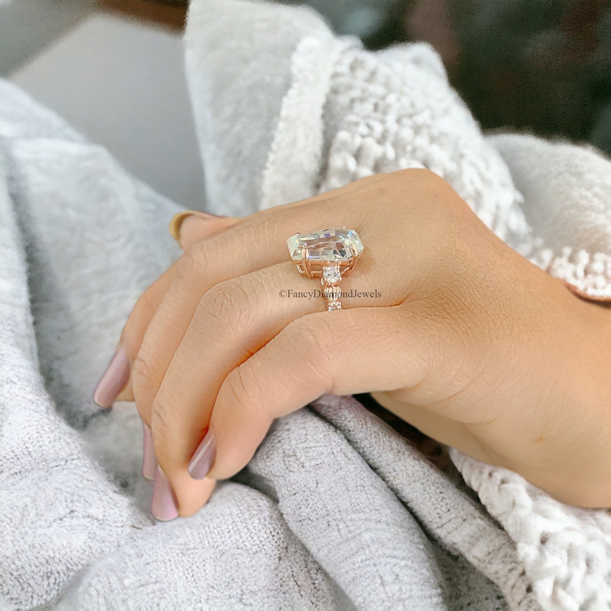 5.5 CT Coffin Shaped Moissanite Engagement Ring Vintage Unique Solid Rose Gold Moissanite Engagement Ring Bridal Promise Gift For Women FD64