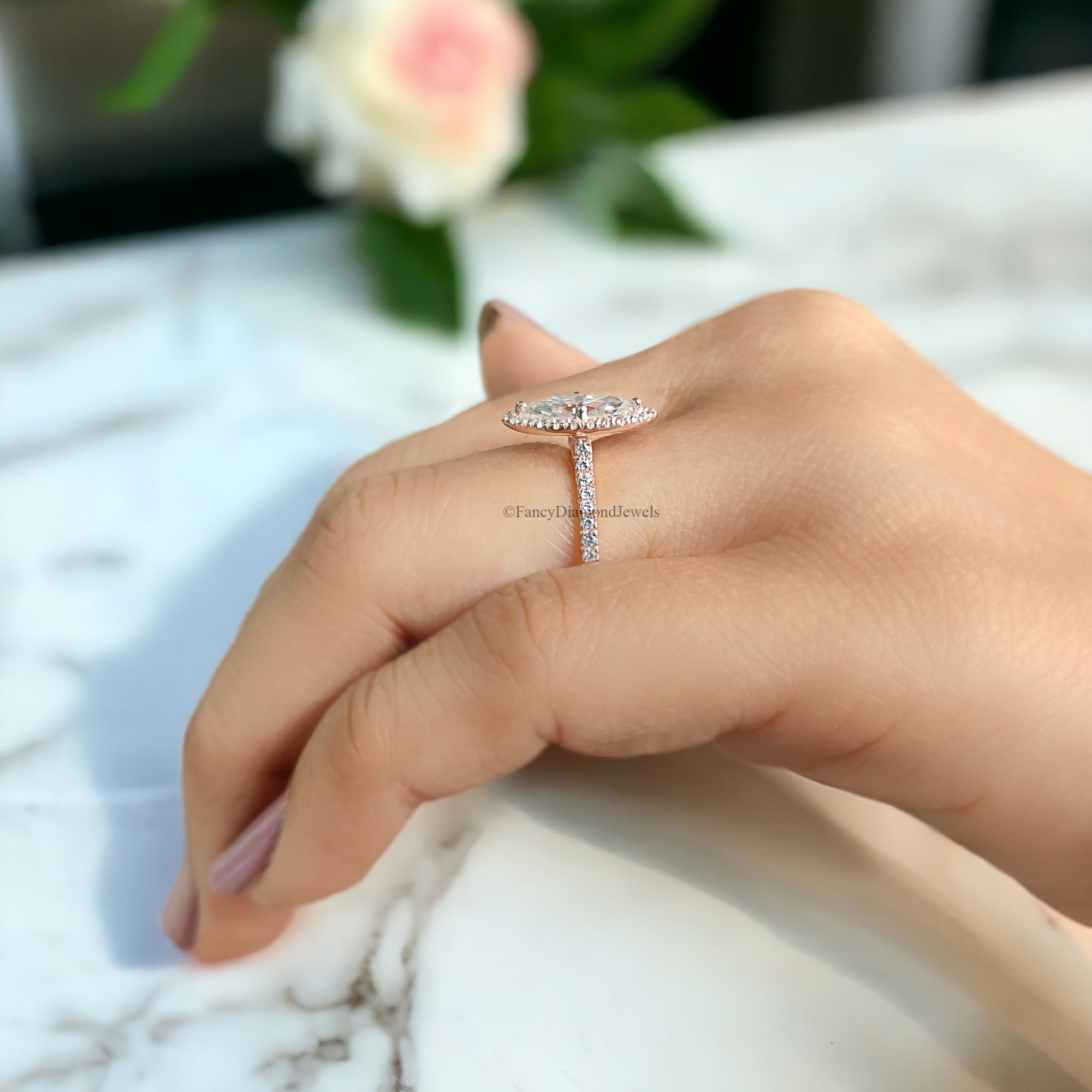 Halo Wedding Ring 1.00 CT Marquise Cut Moissanite Engagement Micro Set Ring Anniversary Ring For Women Customized Ring Bridal Ring FD207