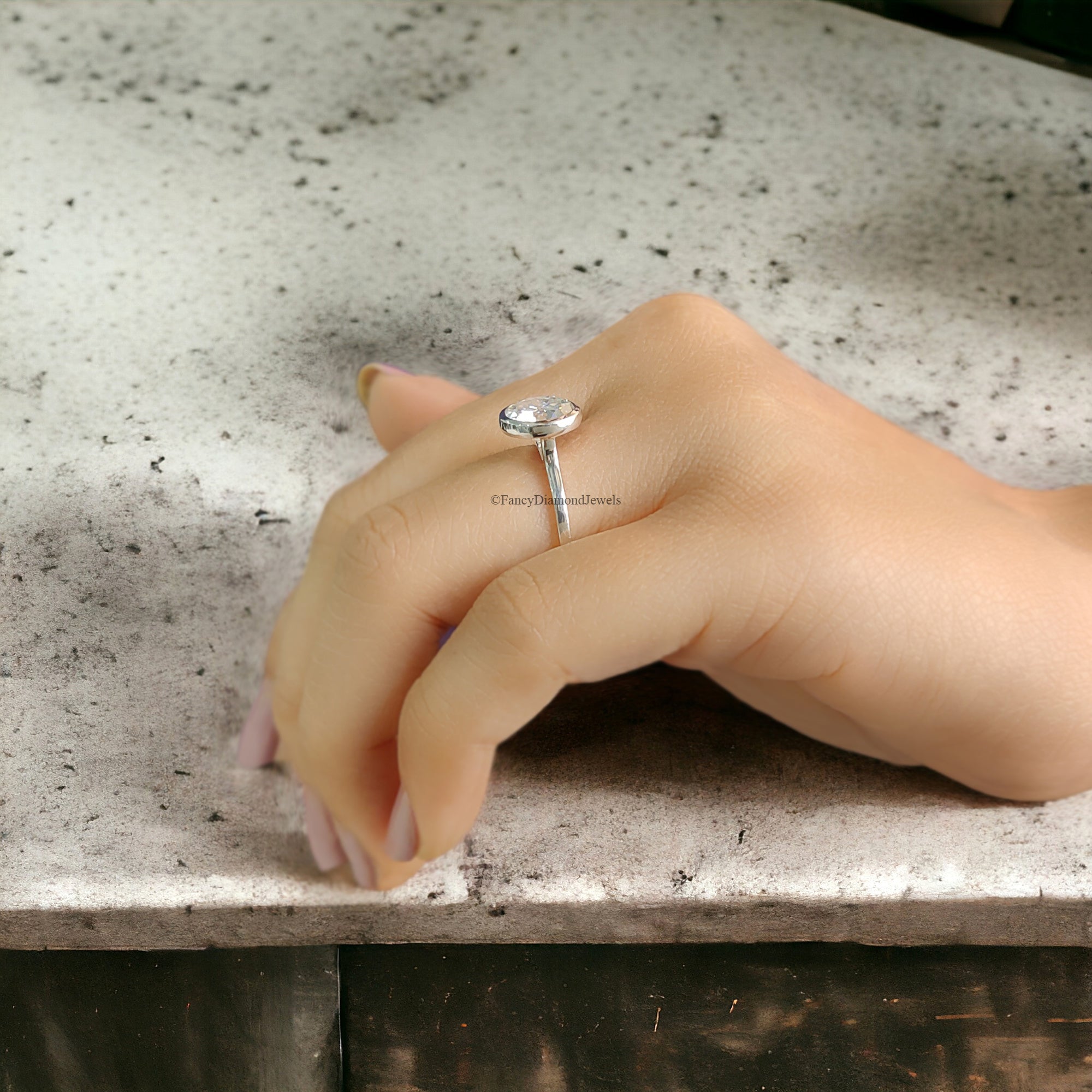 Old European Cut Engagement Ring White Gold Ring Round Moissanite Ring 2 CT Moissanite Bezel Setting Ring Promise Rings Gift For Her FD108