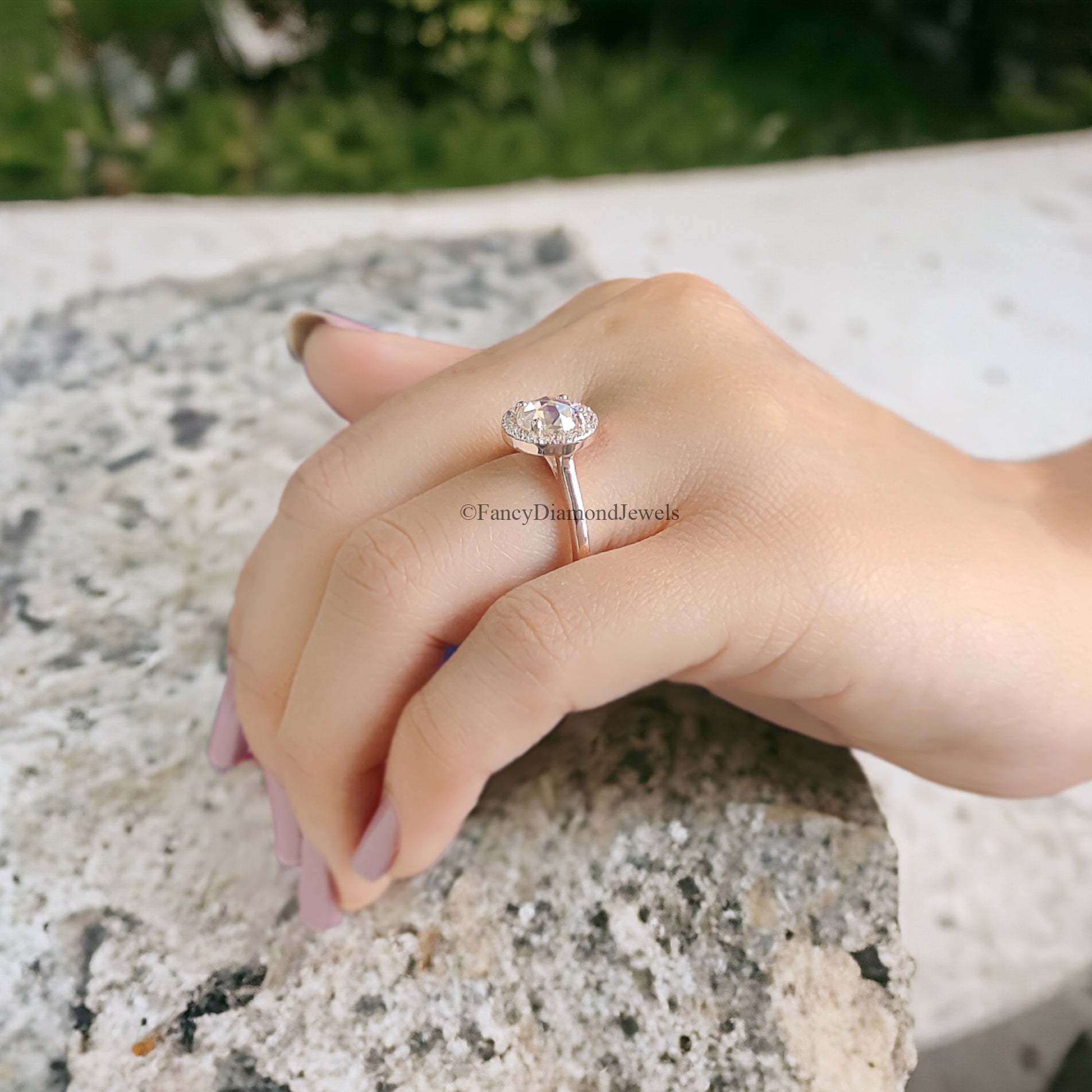 1.00 CT Round Rose Cut Colorless Moissanite Ring Halo With Micro Setting Engagement Ring Wedding Ring Anniversary Ring Bridal Ring FD97