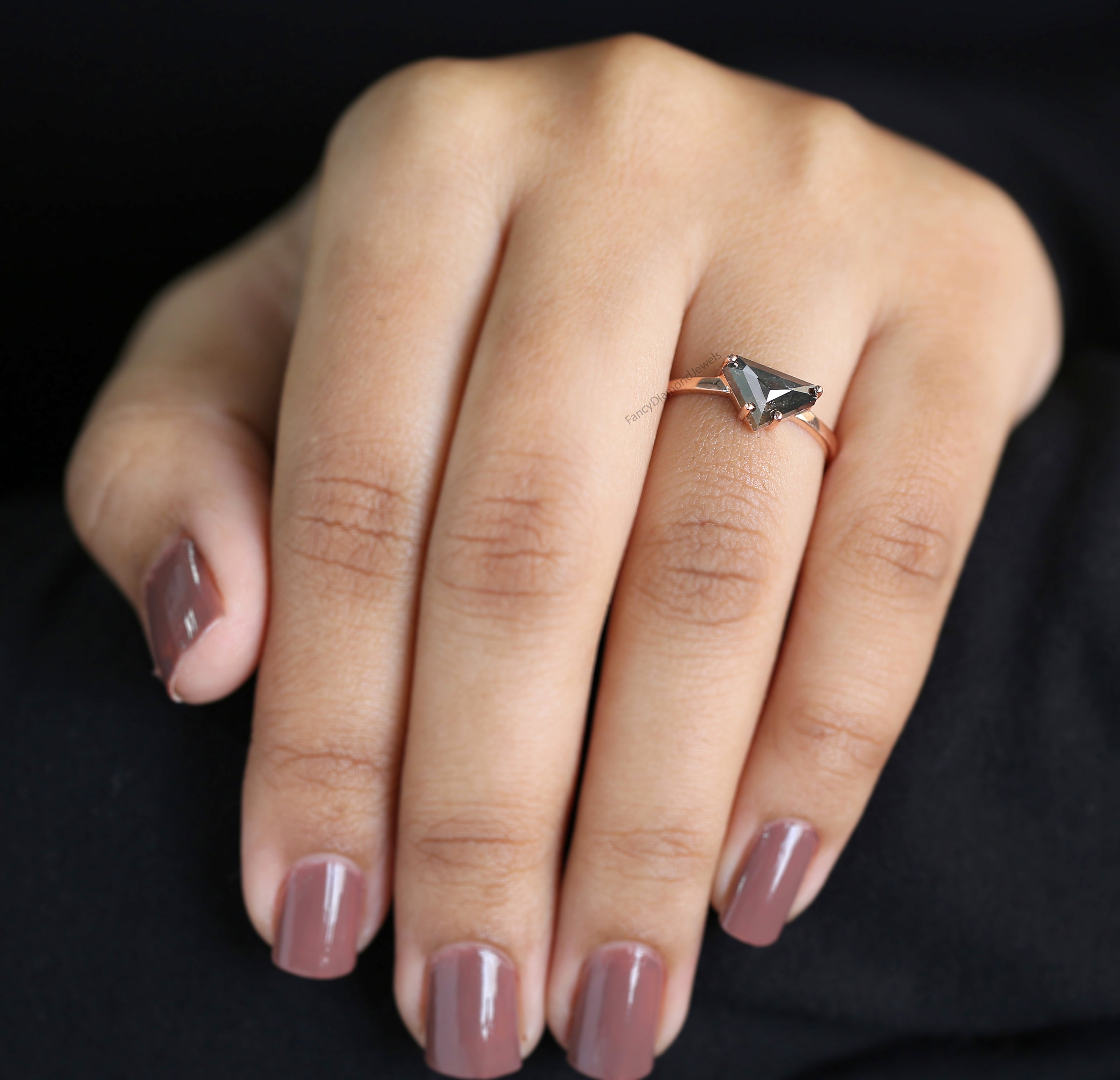 Shield Shape Brown Color Diamond Ring 1.18 Ct 6.25 MM Shield Diamond Ring 14K Solid Rose Gold Silver Engagement Ring Gift For Her QN9124