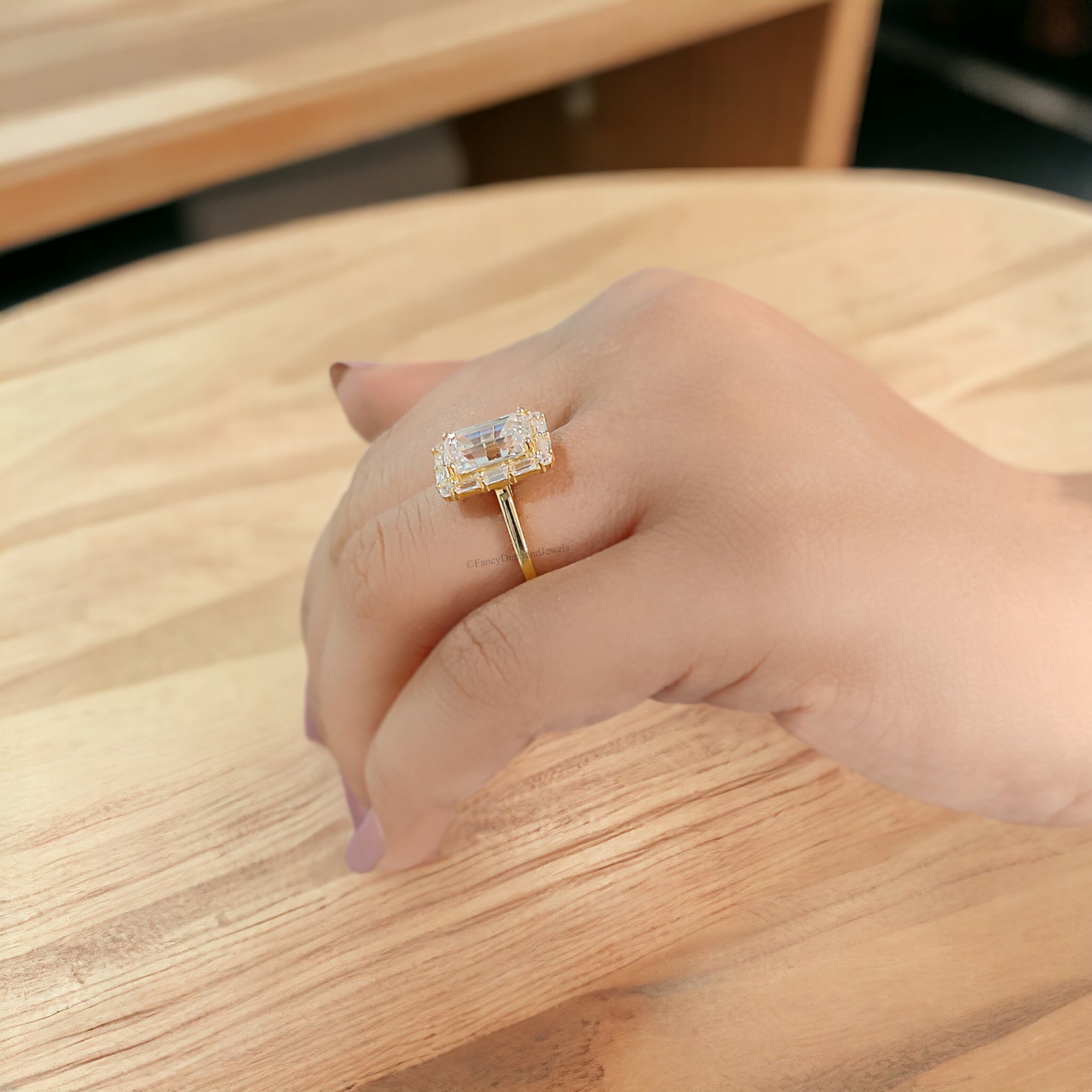 3.00 CT Emerald Cut Colorless Moissanite Engagement Ring Side Baguette Moissanite Wedding Ring Anniversary Gift For Her Handmade Ring FD140