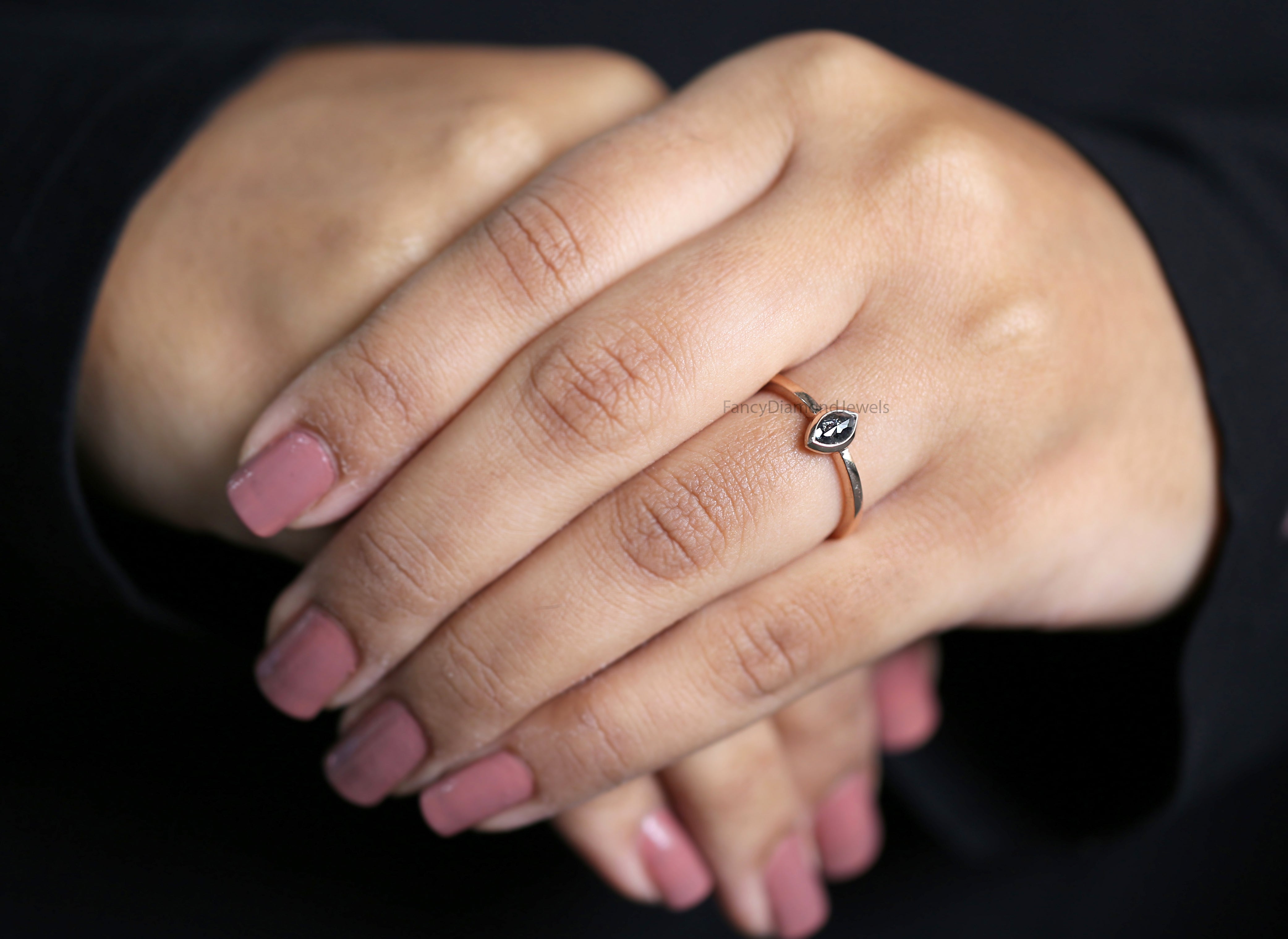 Marquise Salt and pepper Diamond Ring, Salt and pepper Marquise Diamond Engagement Ring, Marquise Diamond Ring, Marquise Shape Ring, KD1159