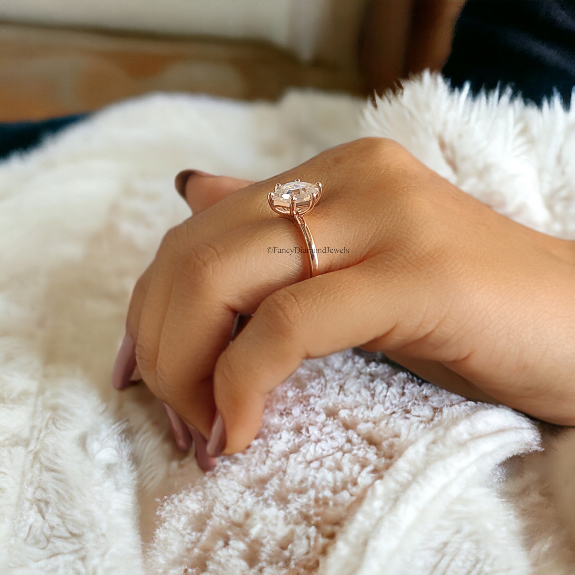 Moissanite Solitaire Engagement Ring 2.20 CT Hexagon Cut Moissanite Ring Round Prong Ring For Women Promise Ring Gift For Her Ring FD88