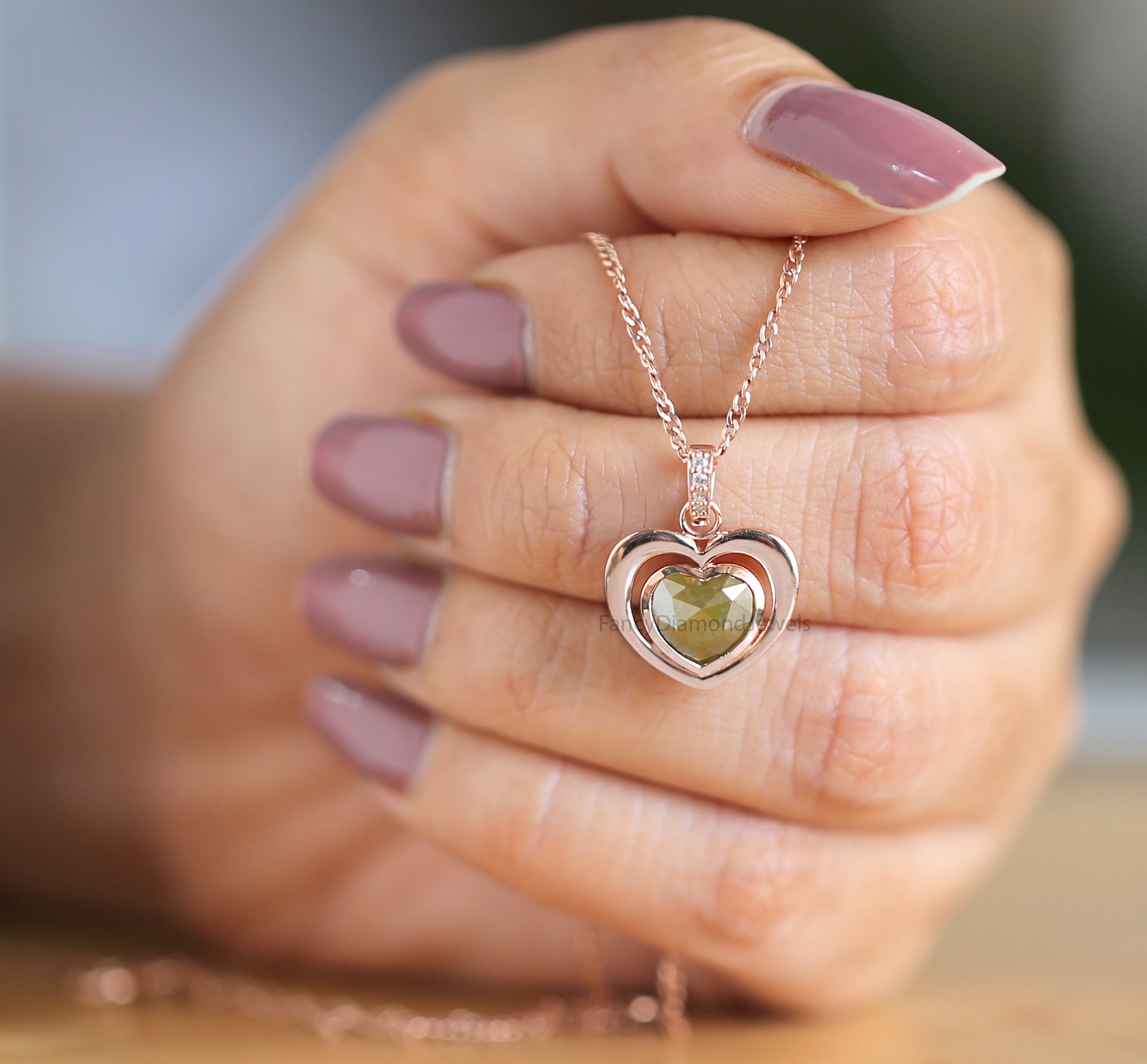 Heart Yellow Color Diamond Pendant, Unique Diamond Pendant, Heart Diamond Pendant, Yellow Diamond Pendant, Dangling Diamond Pendant, KDN8709