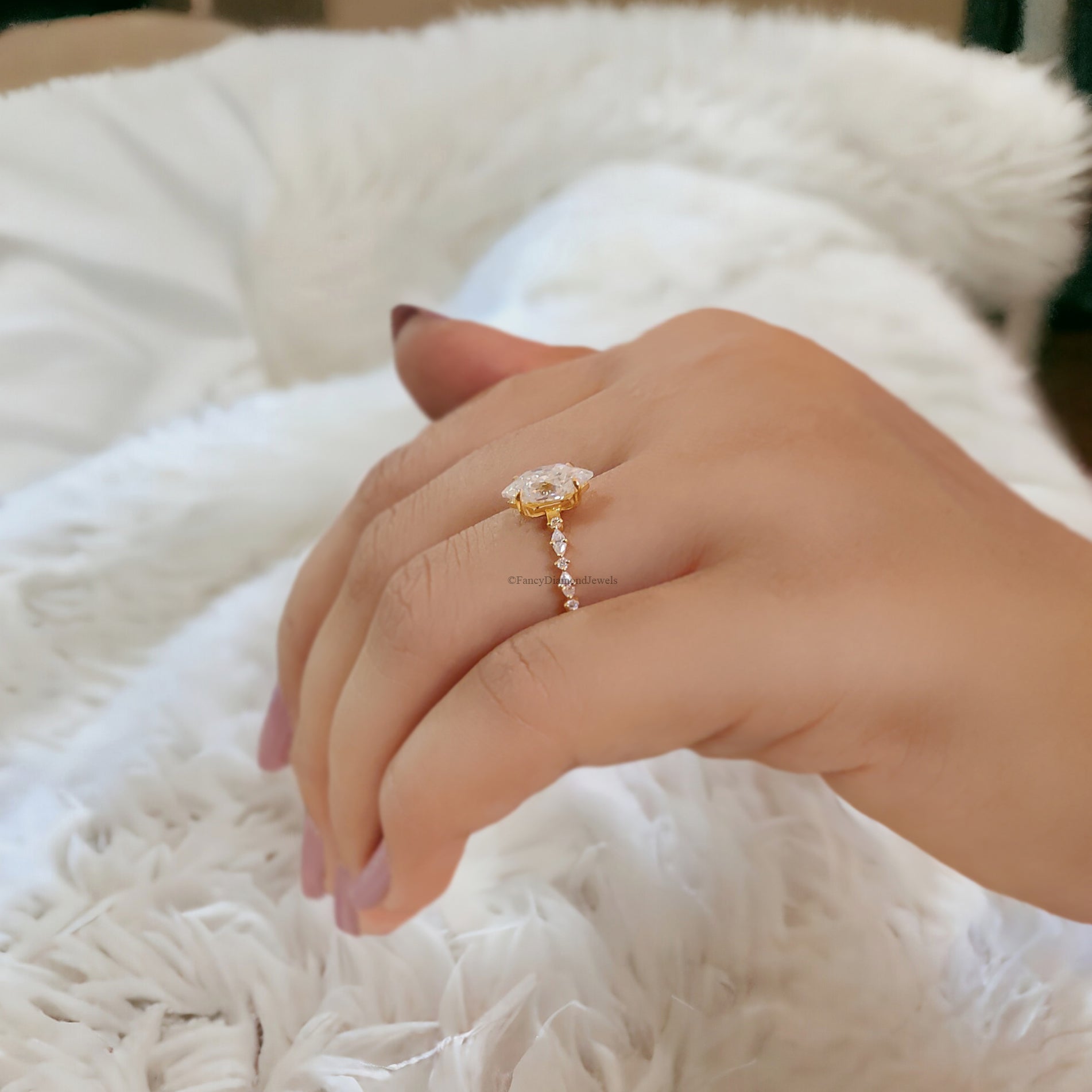 Hidden Halo Bridal Ring Dutch Marquise Cut Moissanite Engagement Ring Marquise Moissanite Wedding Ring Half Eternity Anniversary Ring FD142