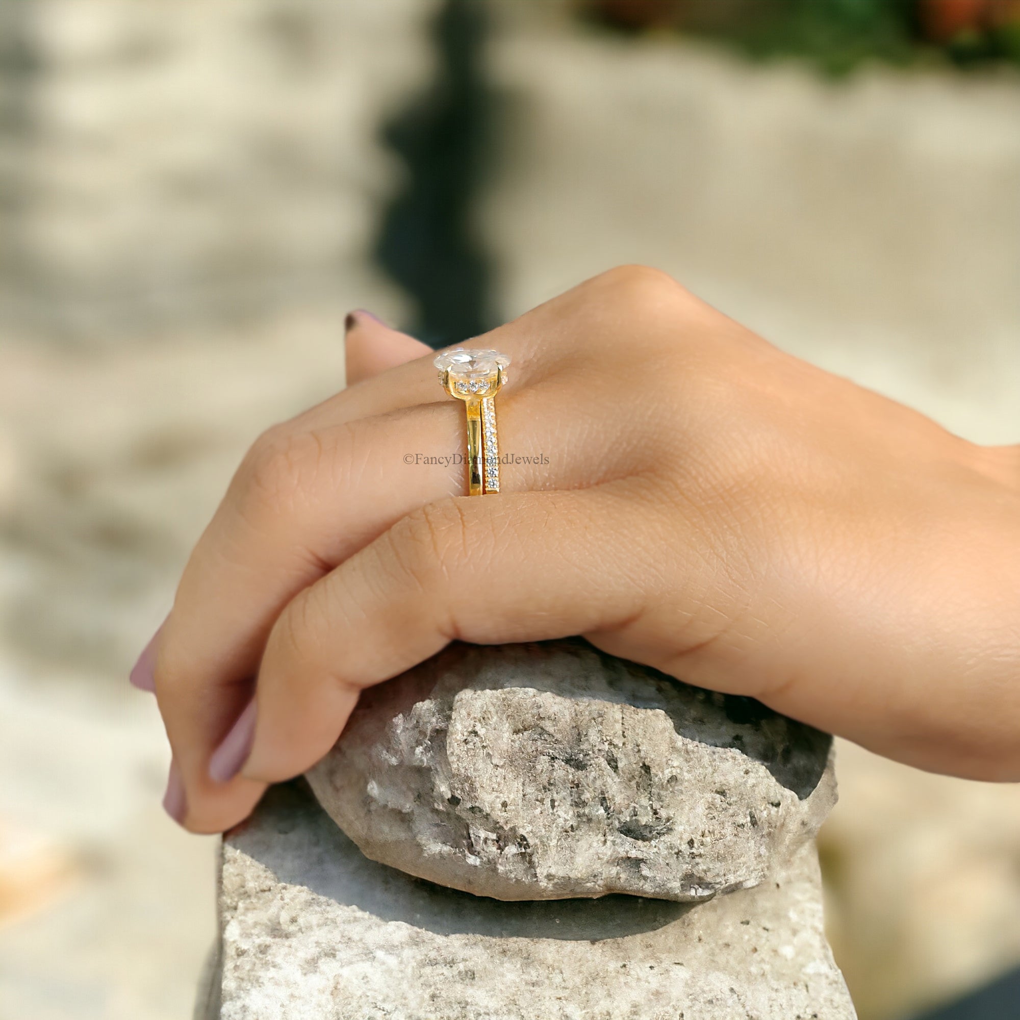 Oval Shape Moissanite Bridal Ring Set Hidden Halo Moissanite Wedding Ring Colorless Engagement Ring Matching Eternity Proposal Band FD172