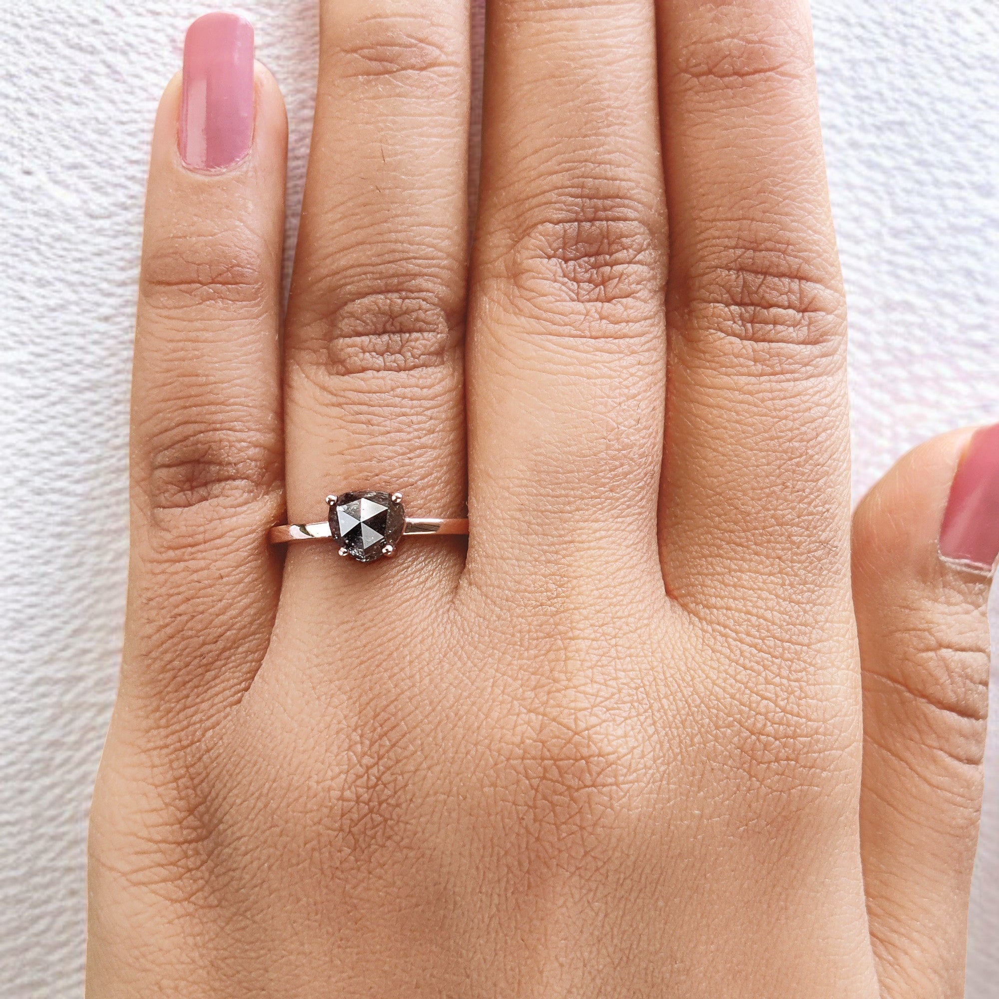 Heart Salt And Pepper Diamond Ring 1.36 Ct 6.50 MM Heart Cut Diamond Ring 14K Solid Rose Gold Silver Engagement Ring Gift For Her QL5092