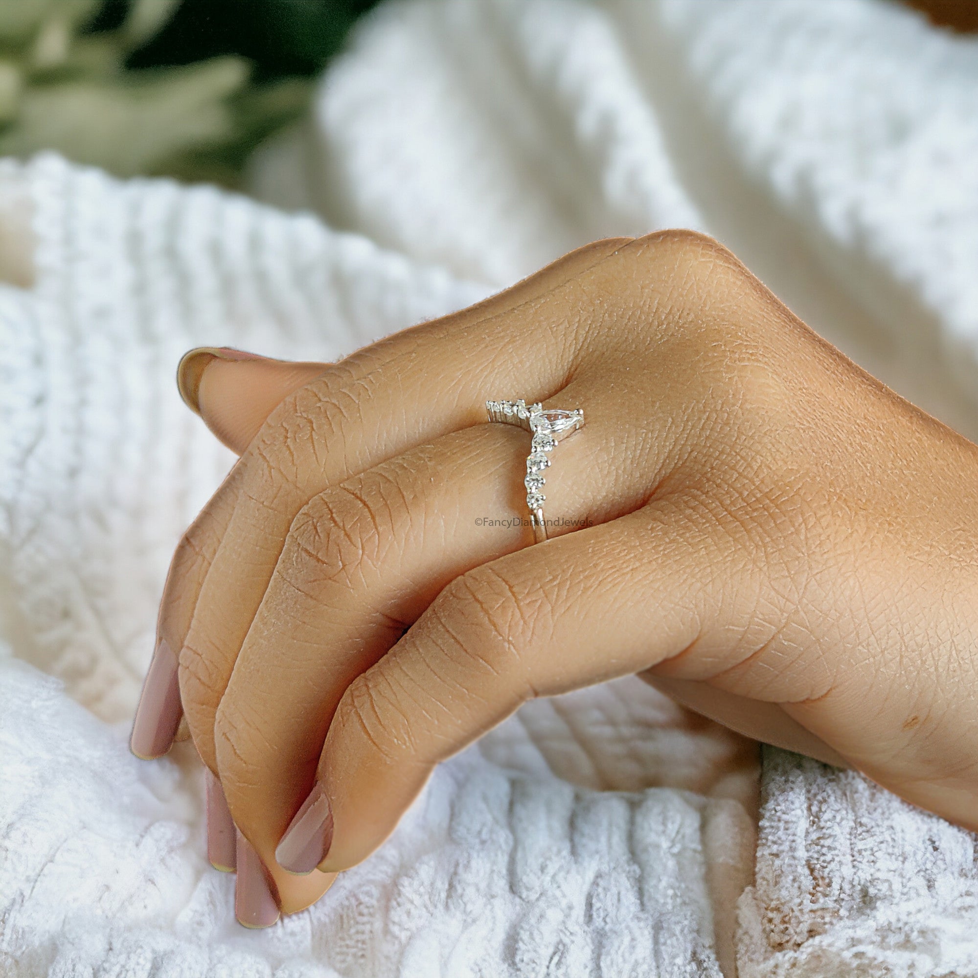 0.23 CT Pear Cut Moissanite with side Round Brilliant Cut Moissanite Diamond Tiara Wedding Band Anniversary Gift for Her Bridal Band FD36