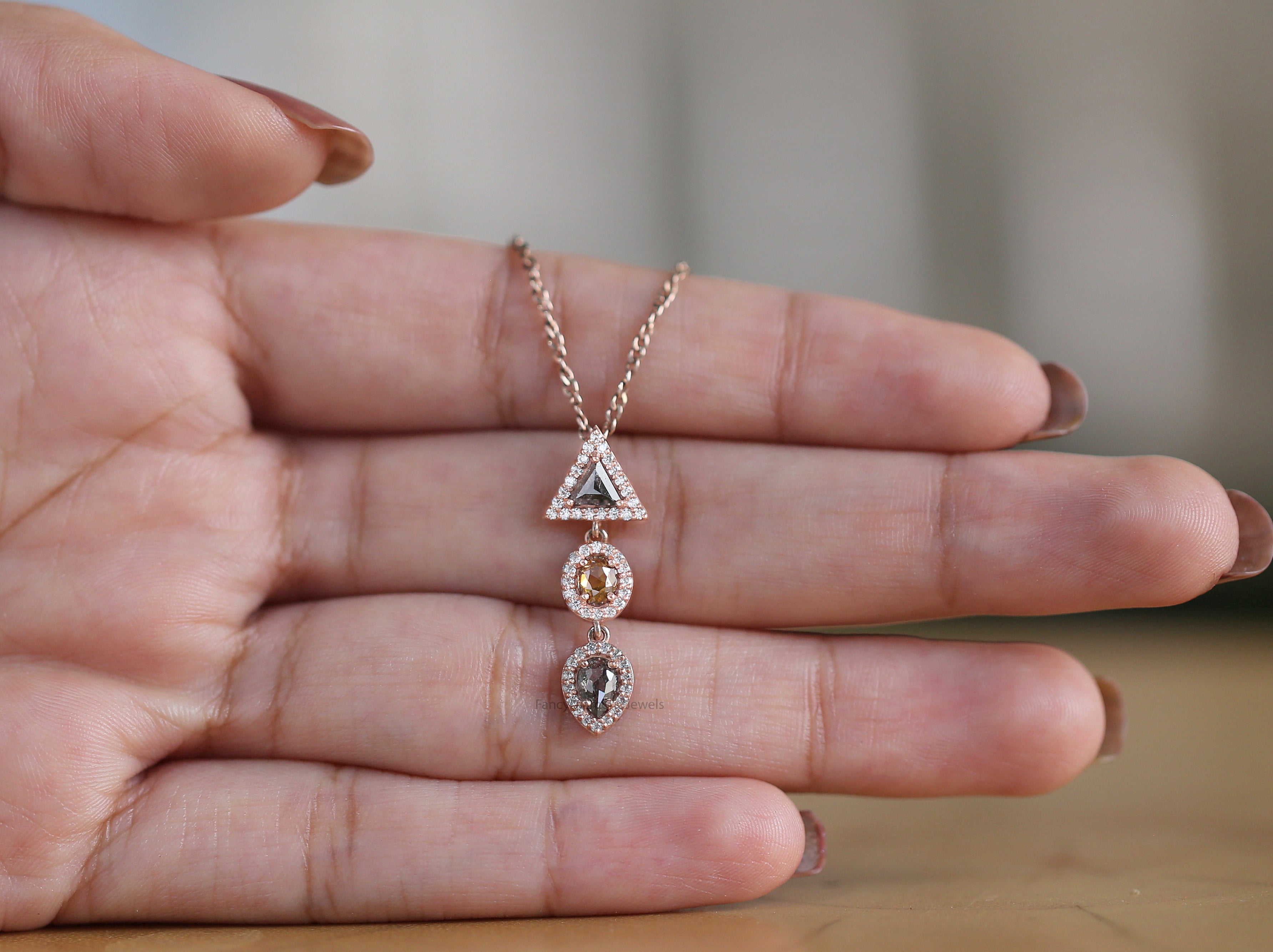 Mix Shape Black Grey Diamond Pendant 0.71 Ct 5.35 MM Mix Shape Diamond Pendant 14K Solid Rose Gold Engagement Pendant Gift For Her QL1186