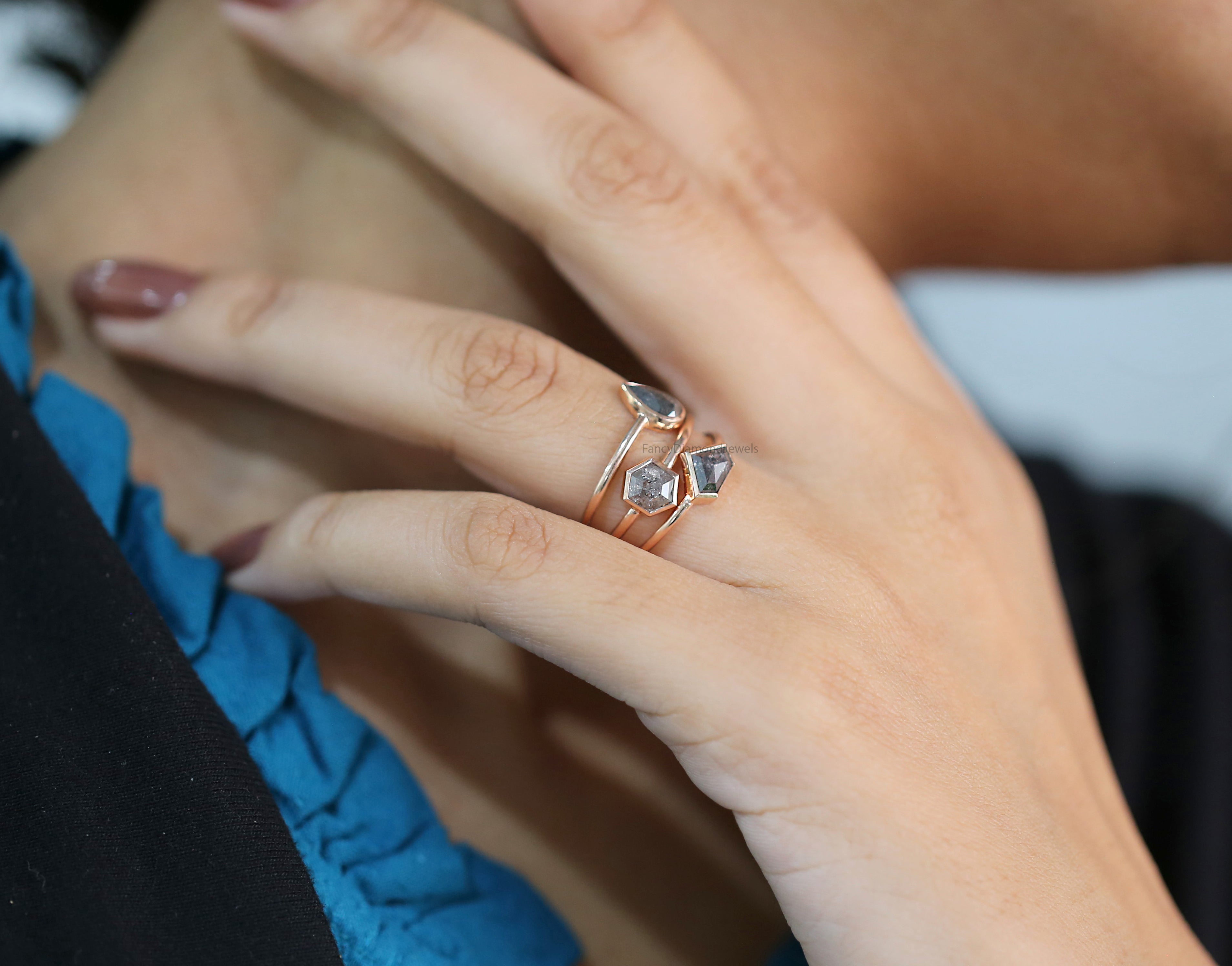 Mix Shape Salt And Pepper Diamond Ring 1.73 Ct 7.15 MM Mix Shape Diamond Ring 14K Solid Rose Gold Silver Engagement Ring Gift For Her QL1063