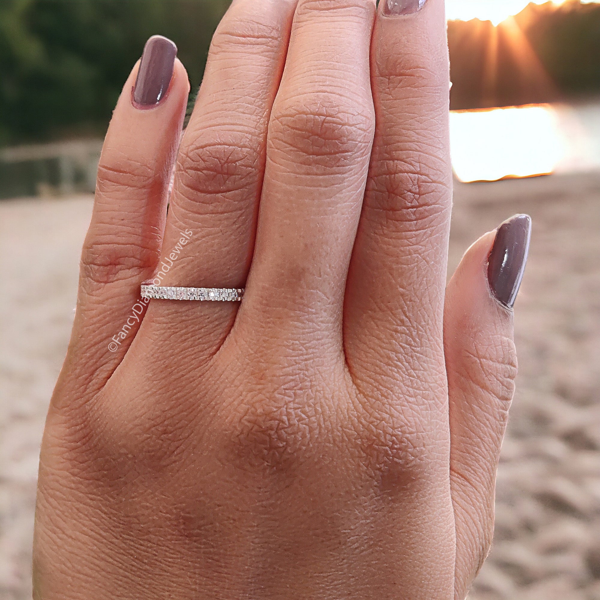 Round Brilliant Cut Colorless Moissanite Band 1.50/1.70/2.0 MM Eternity Wedding Band Half Eternity Anniversary Gift for Her Bridal Band FD09