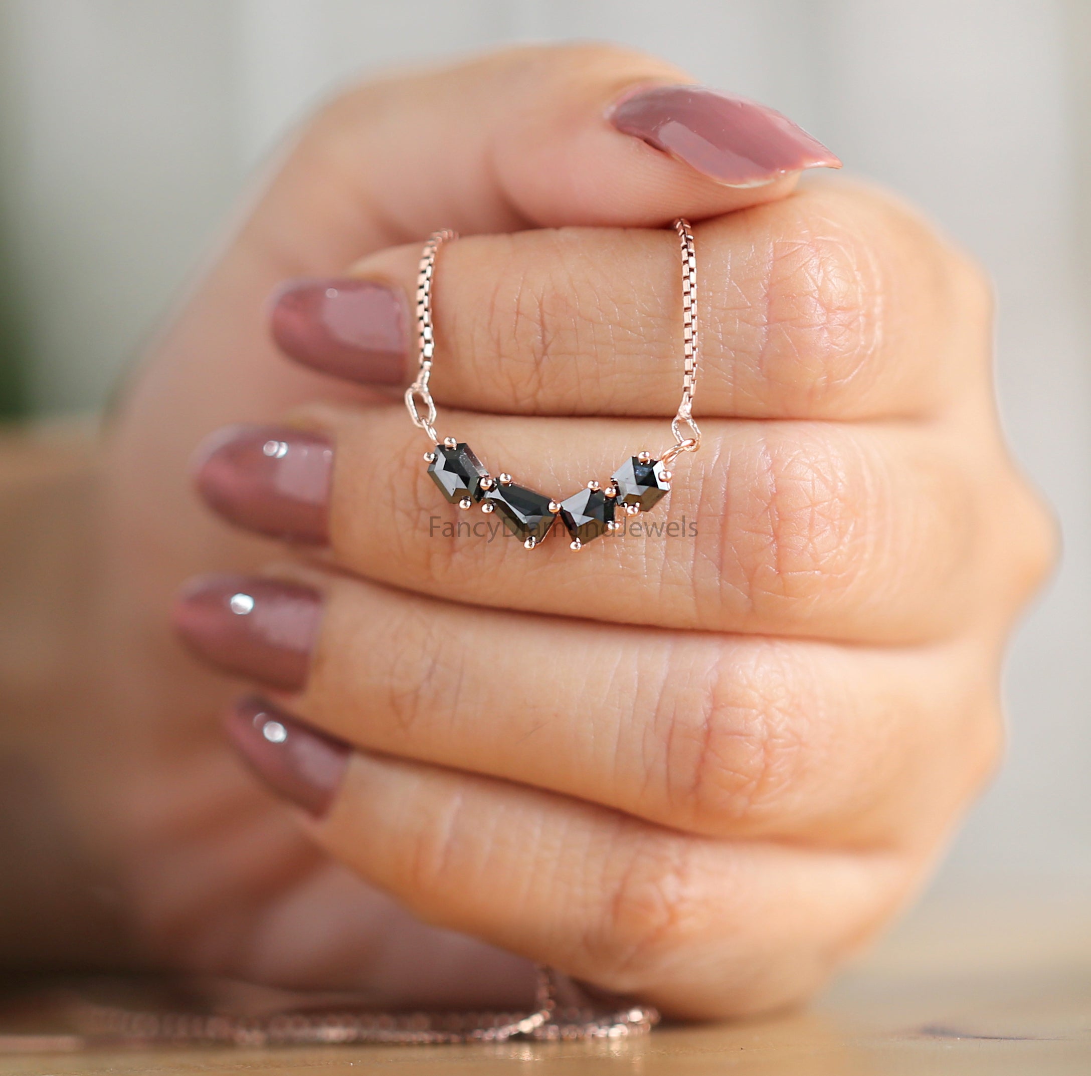 Mix Shape Black Color Diamond Pendant 1.04 Ct 5.55 MM Mix Shape Cut Diamond Pendant 14K Solid Rose Gold Silver Engagement Pendant QK2621