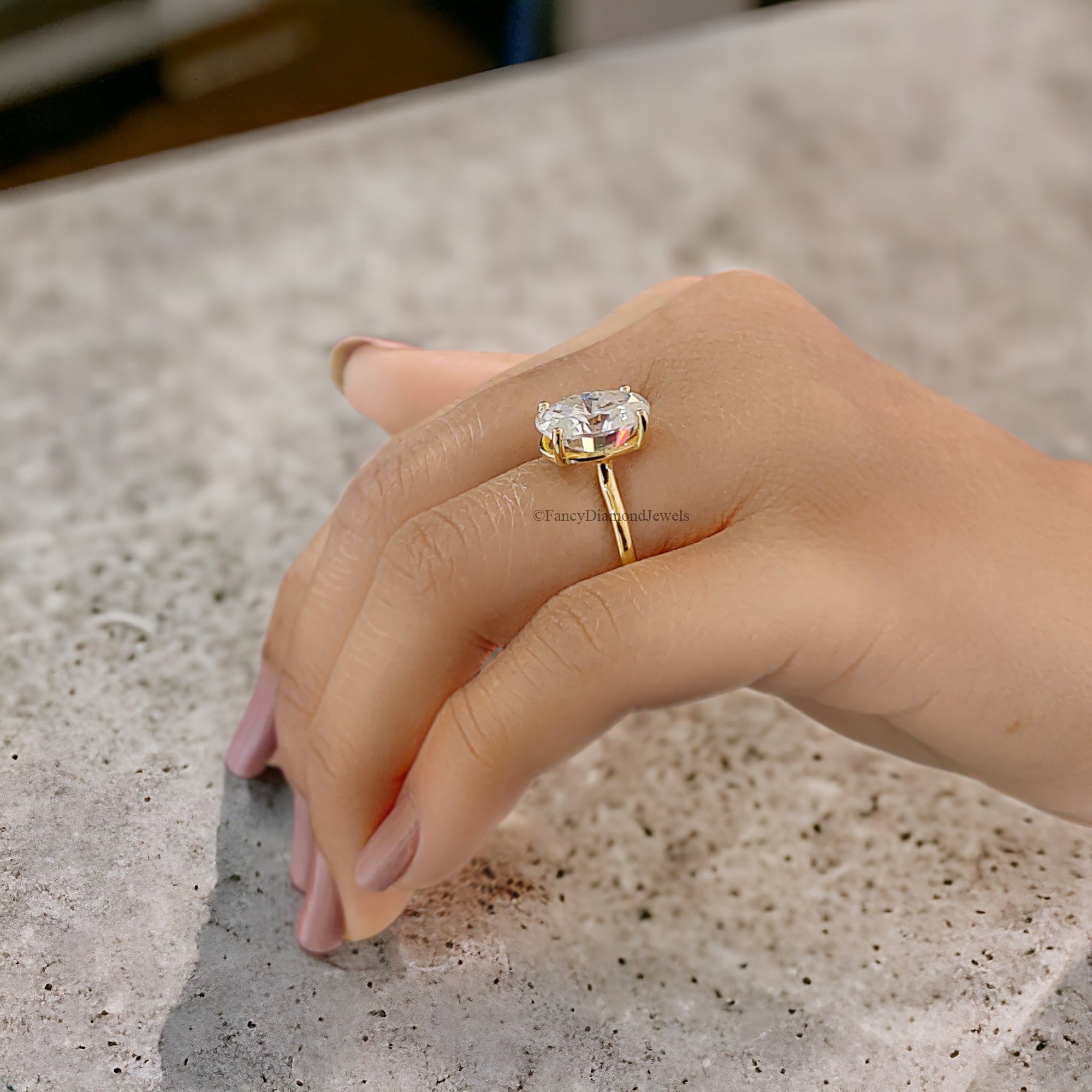 4.15 CT Moval Near Colorless Moissanite Engagement Ring Antique Elongated Oval Moissanite Ring Open Gap Solitaire Wedding Ring for Her FD71